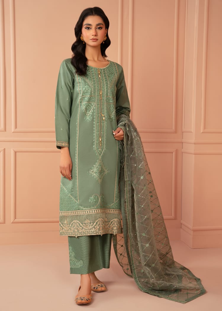 cotton karandi Kurta Set in Green