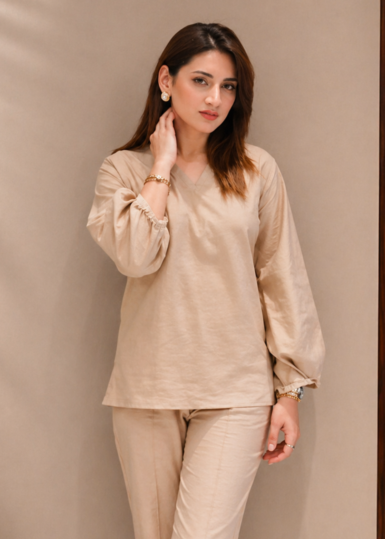 irish linen Co Ord Sets in Beige