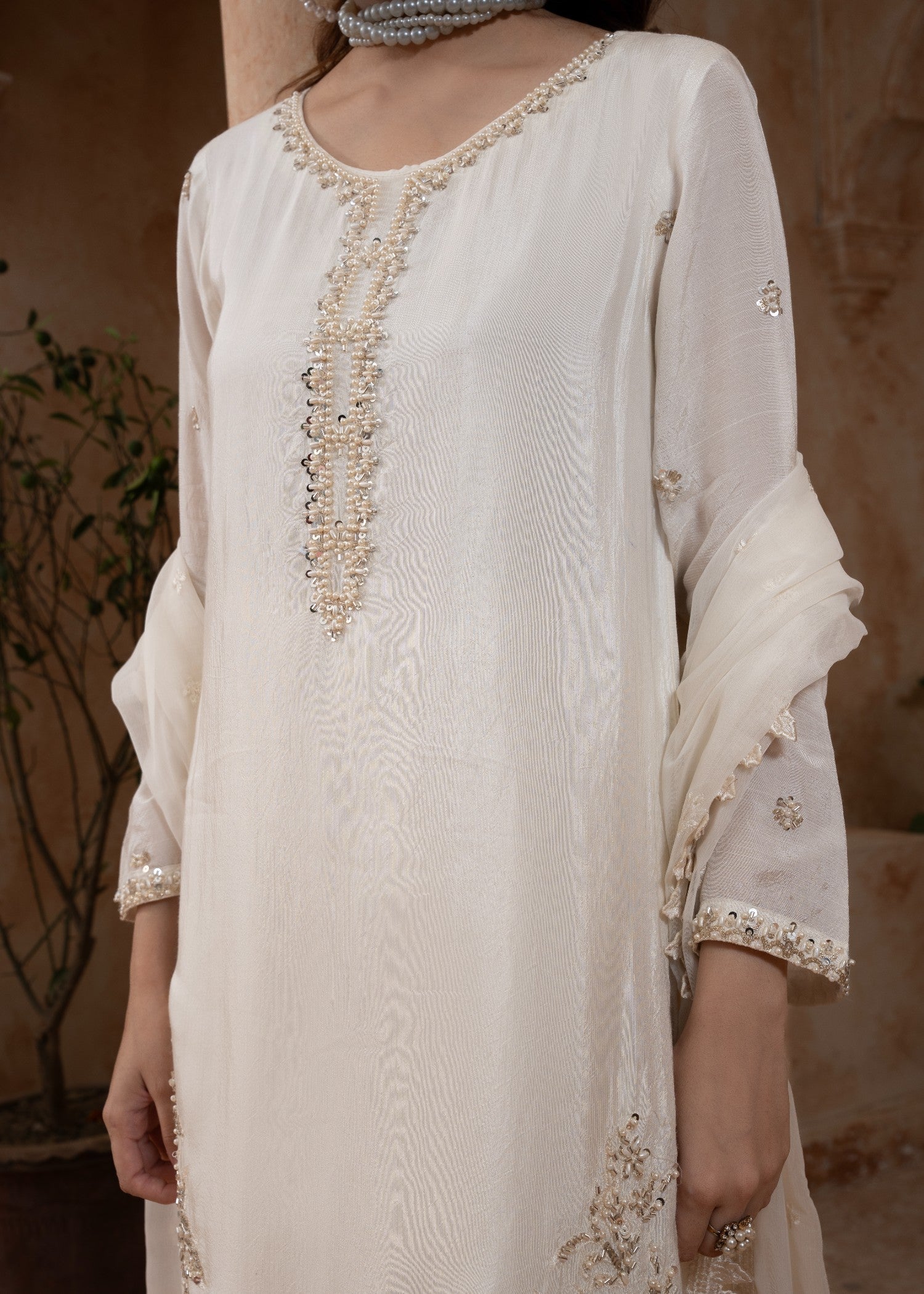 raw silk Kurta Set in Off-white