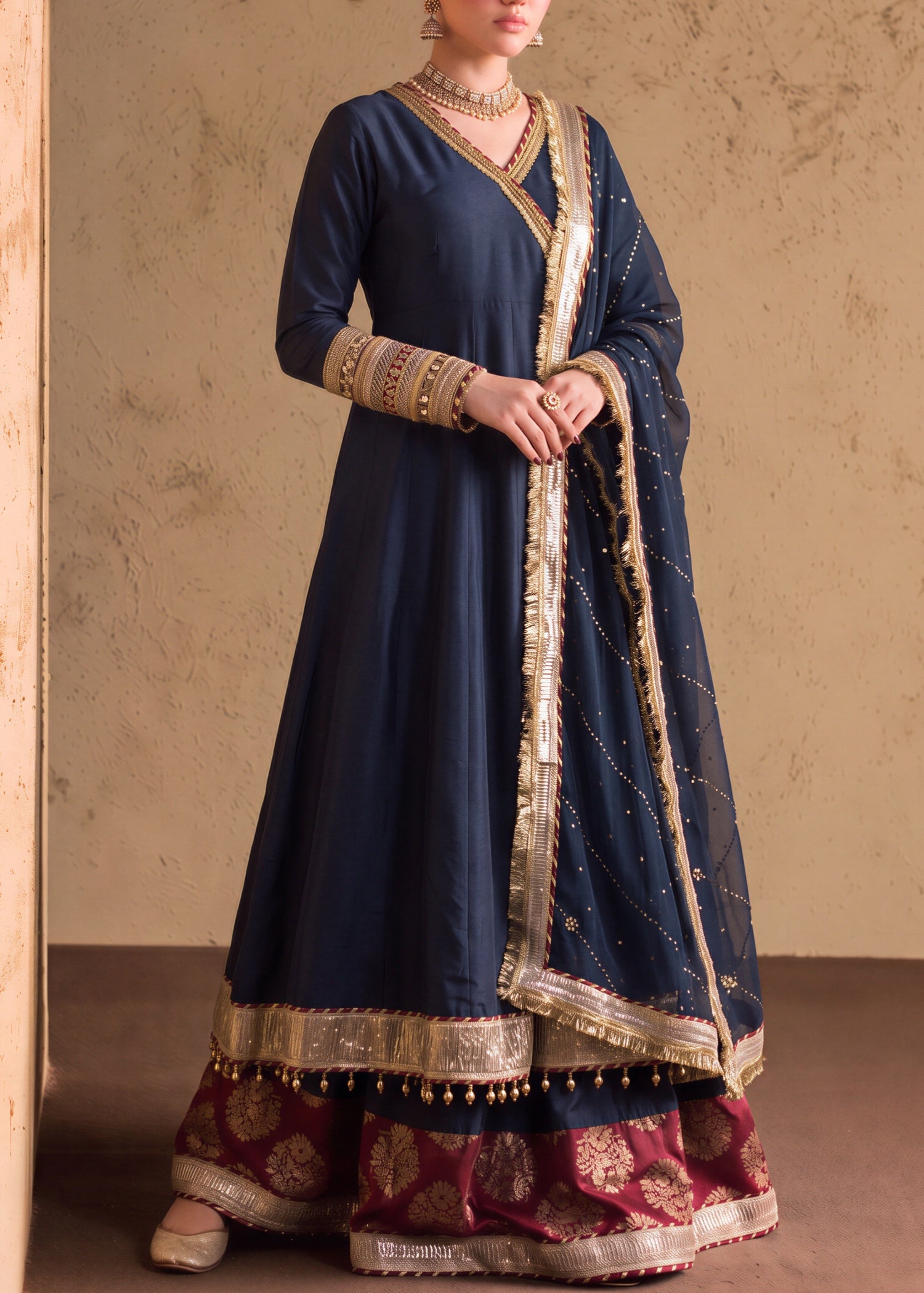 silk Angrakha in Cobalt blue