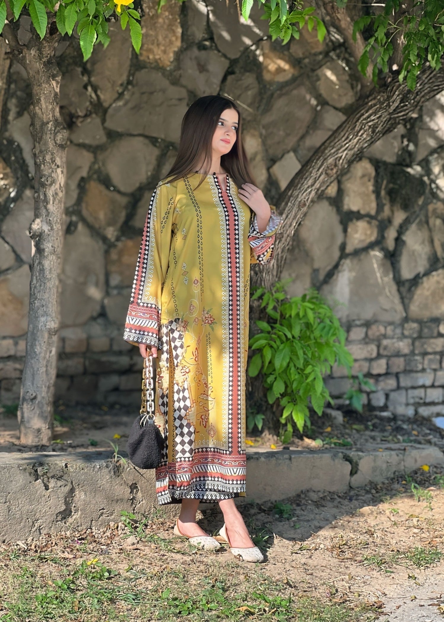 poly lawn Co Ord Sets in Mustard