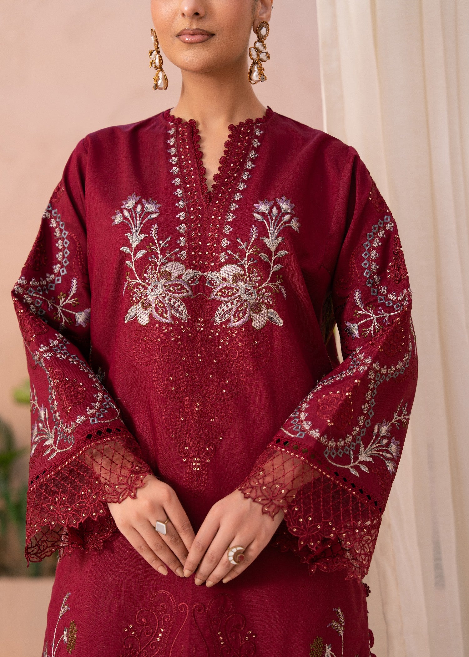 viscose Unstitched in Maroon