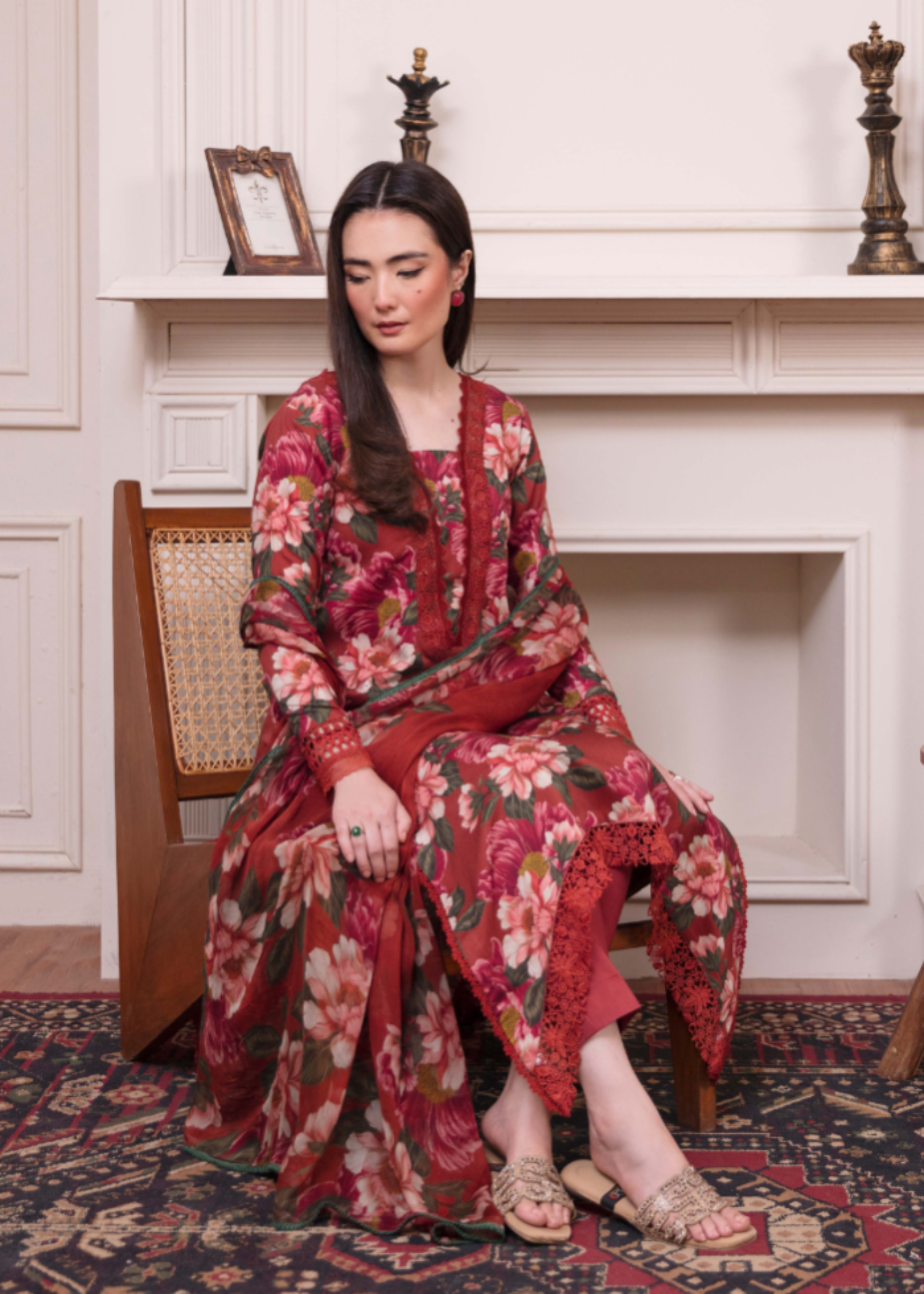 satin viscose Unstitched in Carmine