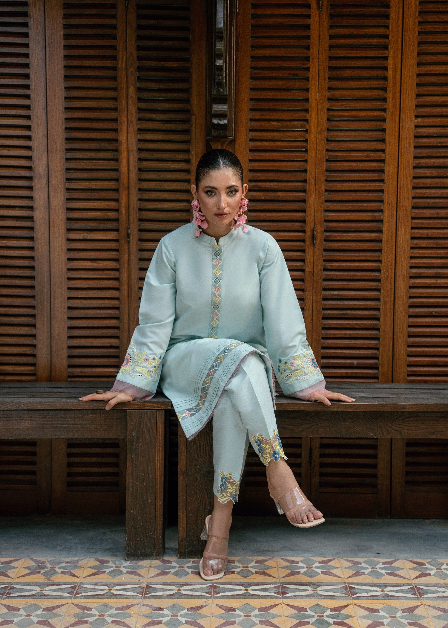 indian raw silk Kurta Set in Sky blue