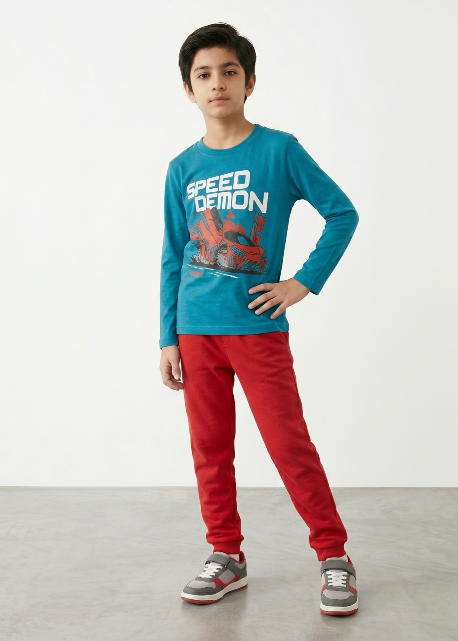 interlock knit Tracksuit in Red, sapphire blue