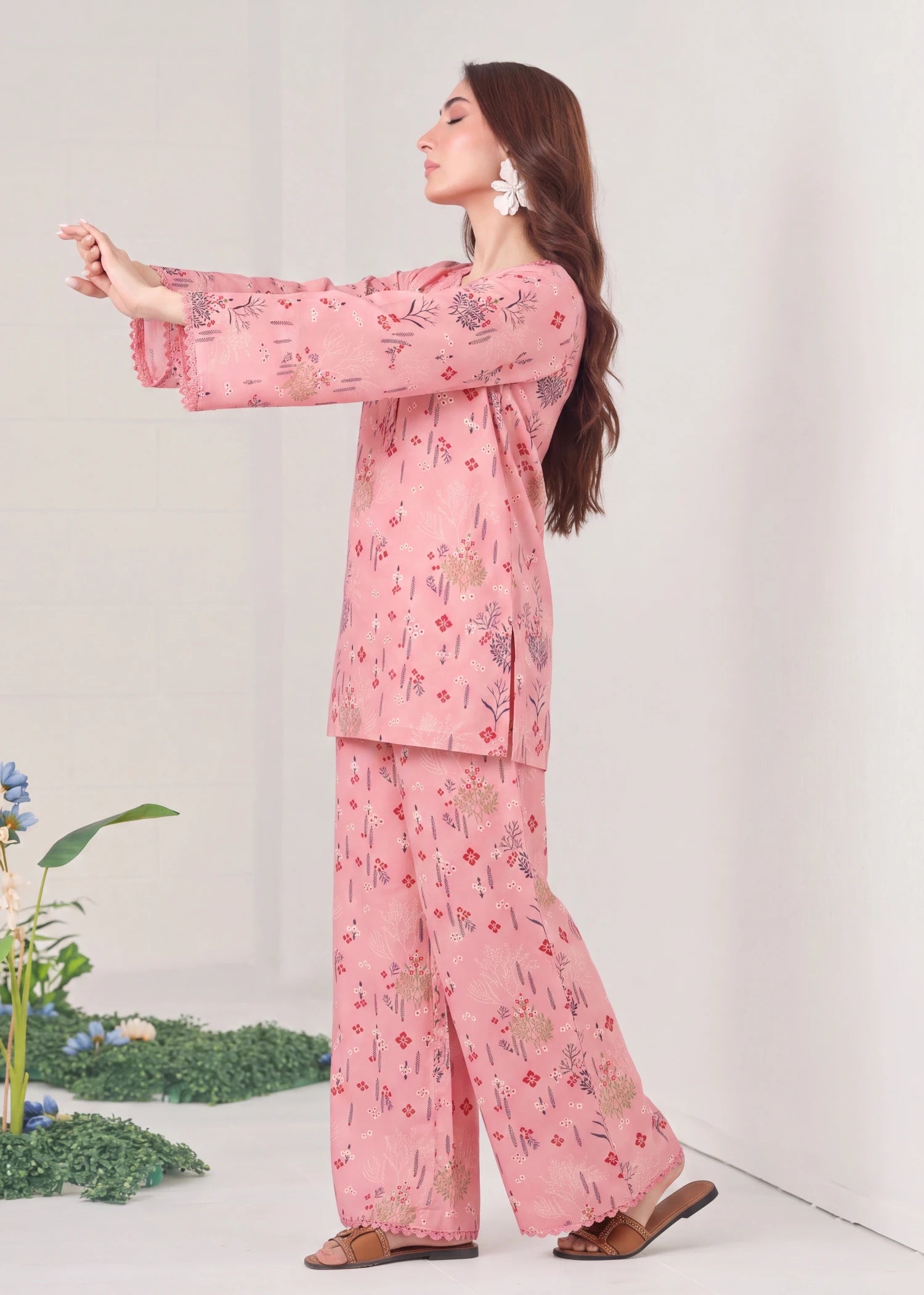lawn Co Ord Sets in Salmon pink