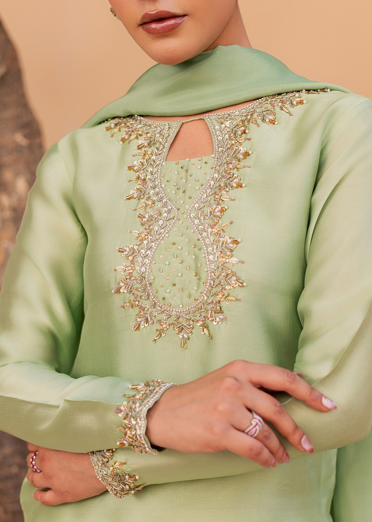 tussar silk Kurta Set in Mint green