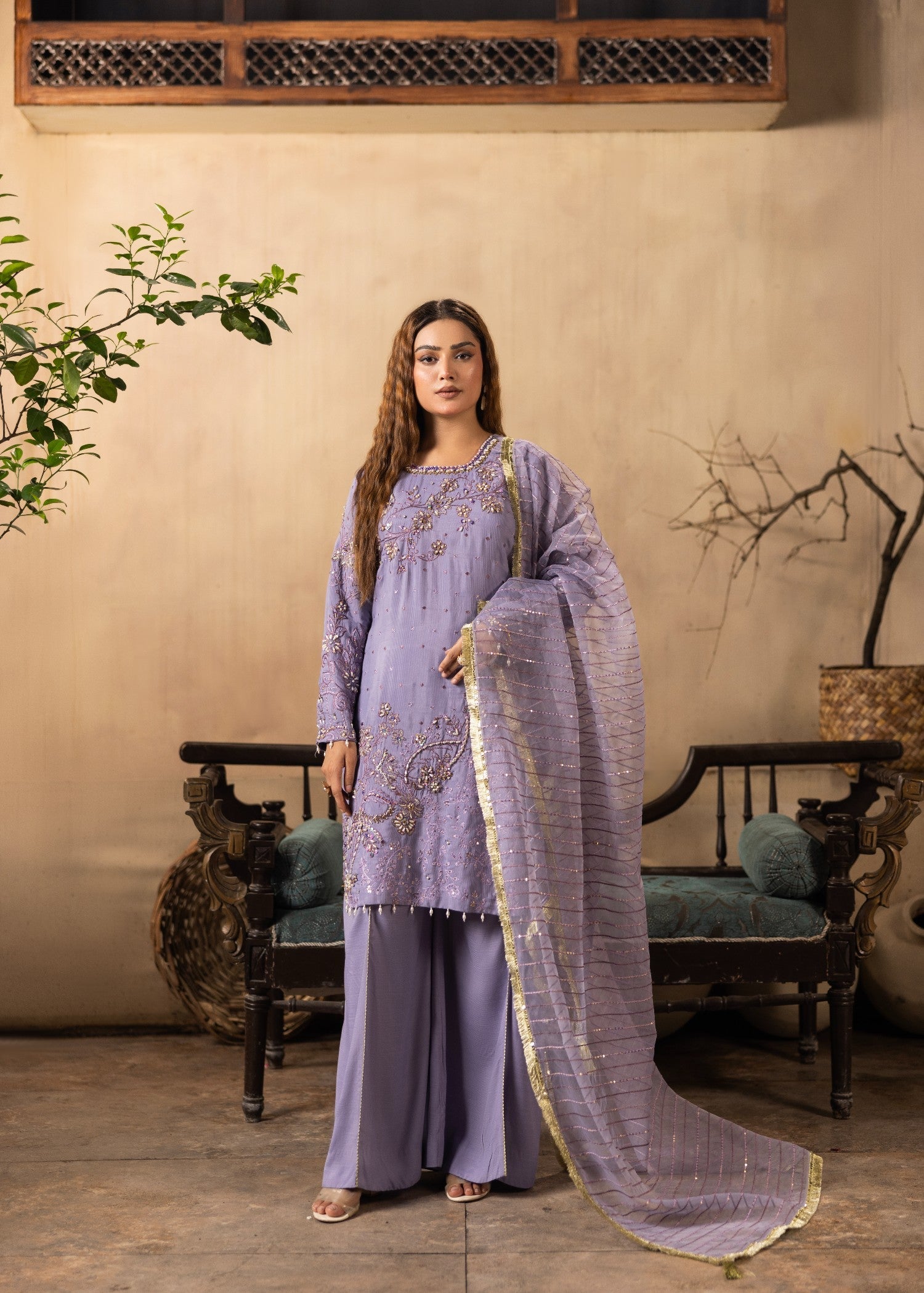 raw silk Kurta Set in Lilac