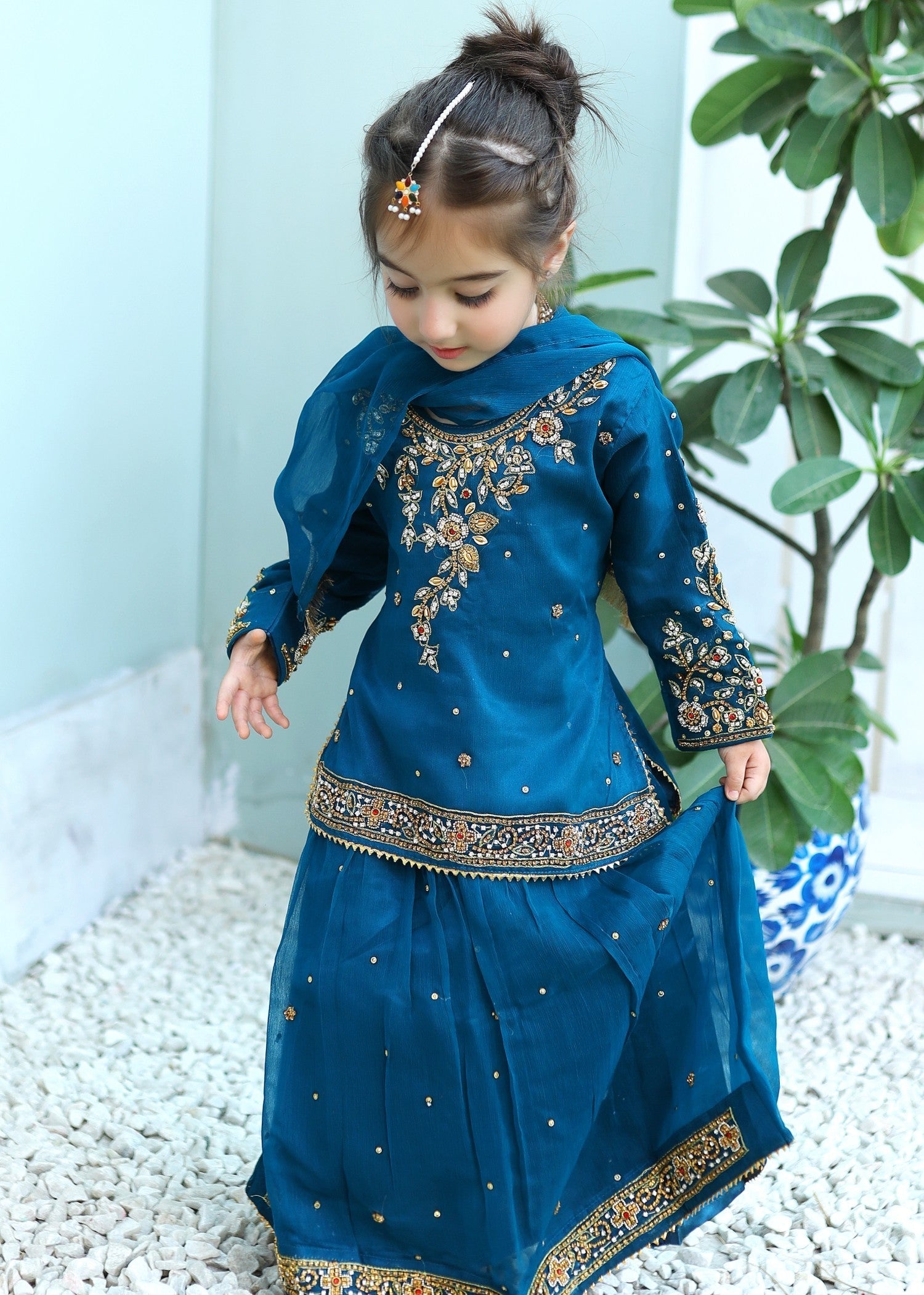 chiffon Lehenga in Sapphire blue