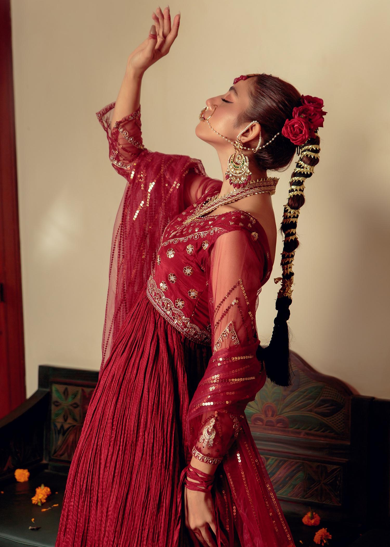 cotton silk Pishwas in Maroon