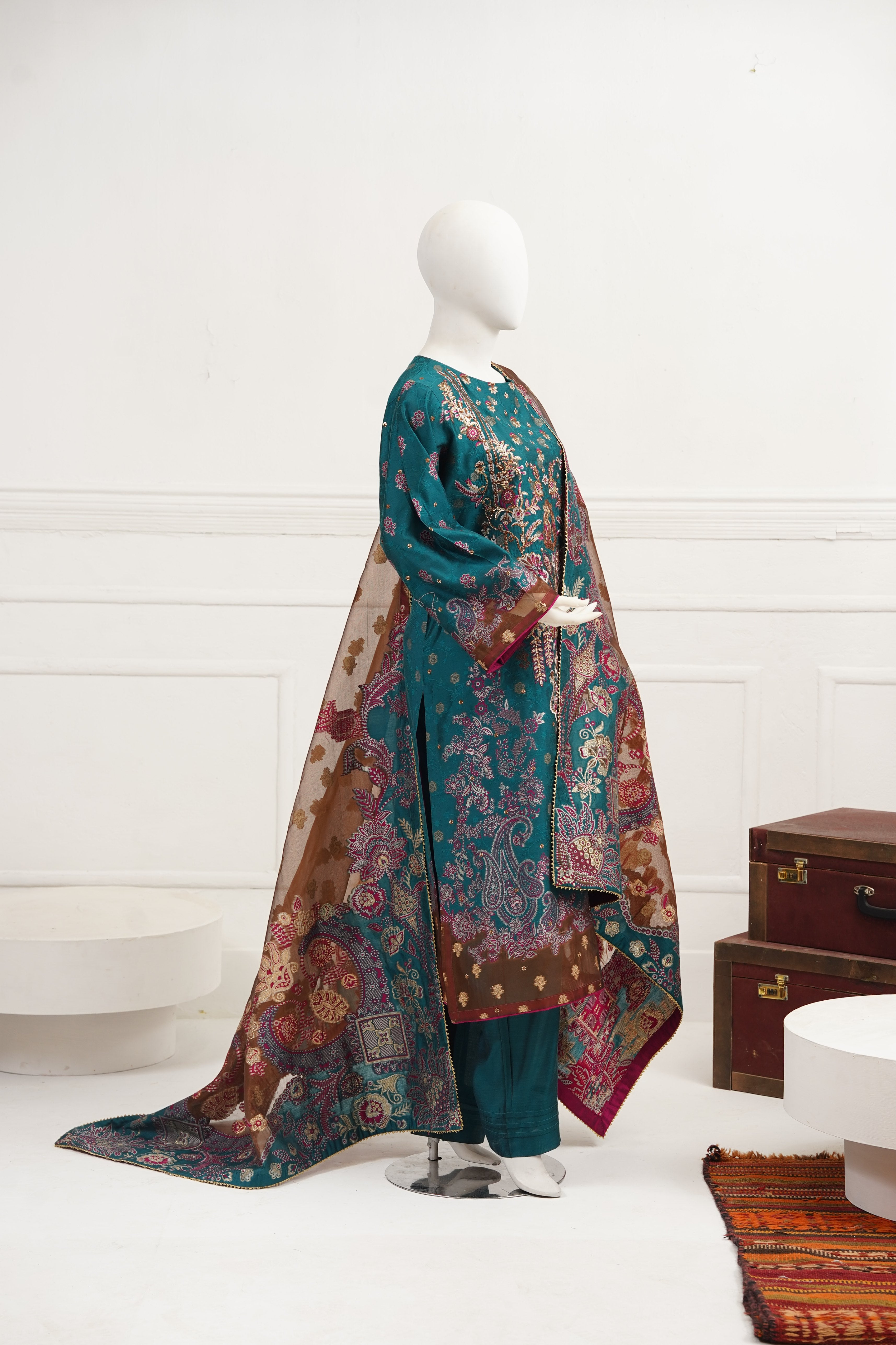 viscose Kurta Set in Pine green