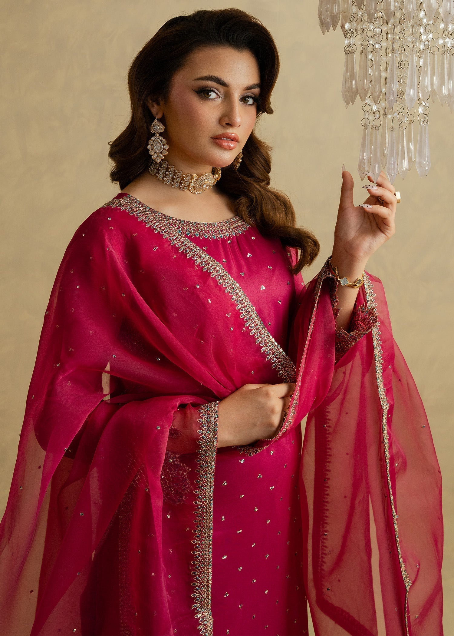 silk Kurta Set in Magenta