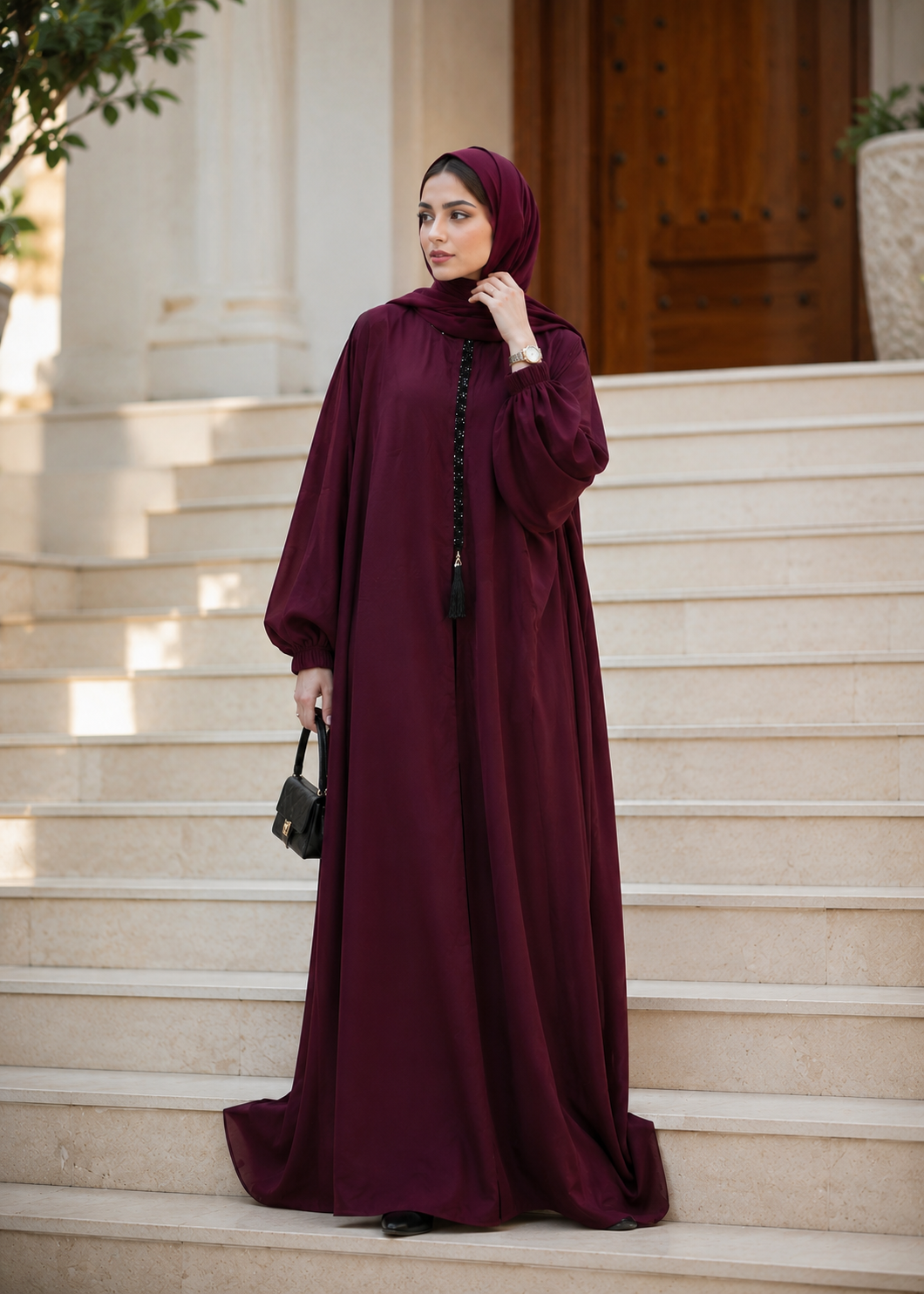 nidha Abaya in Maroon
