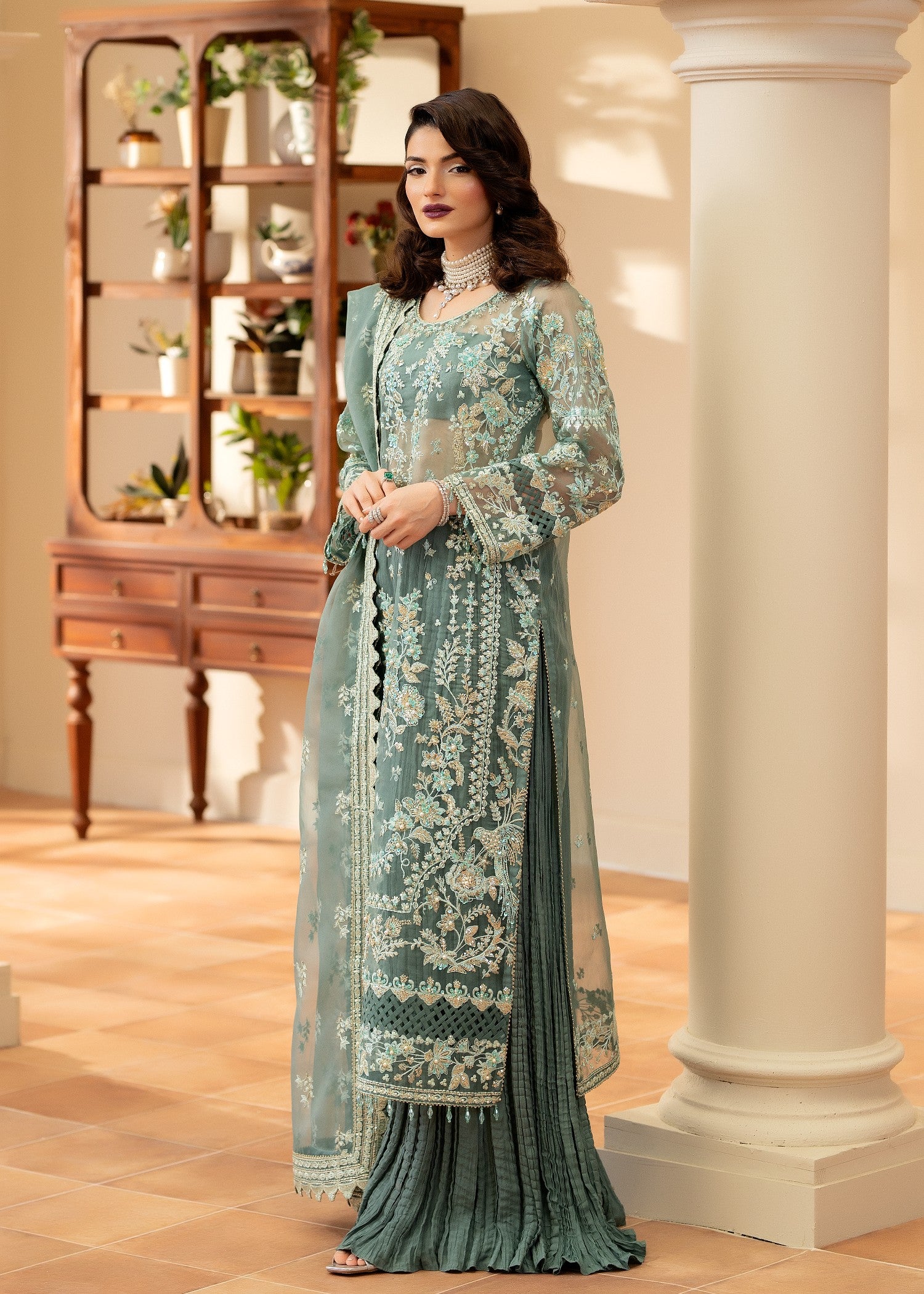 organza Sharara in Sea green