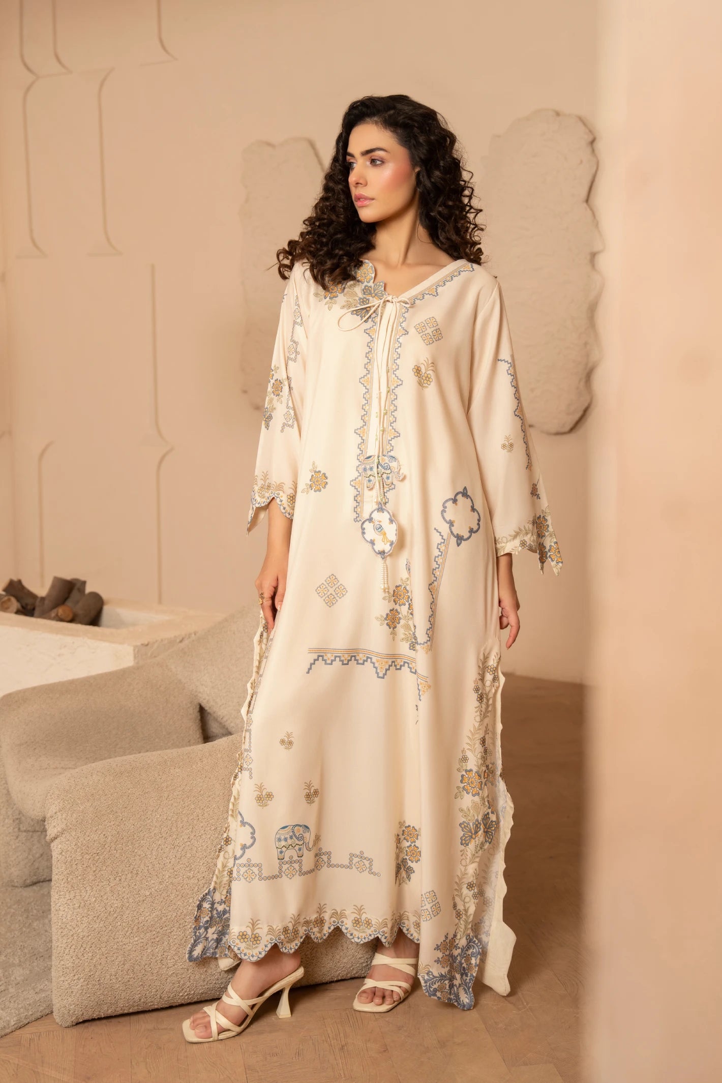 zari lawn Trousers in Beige