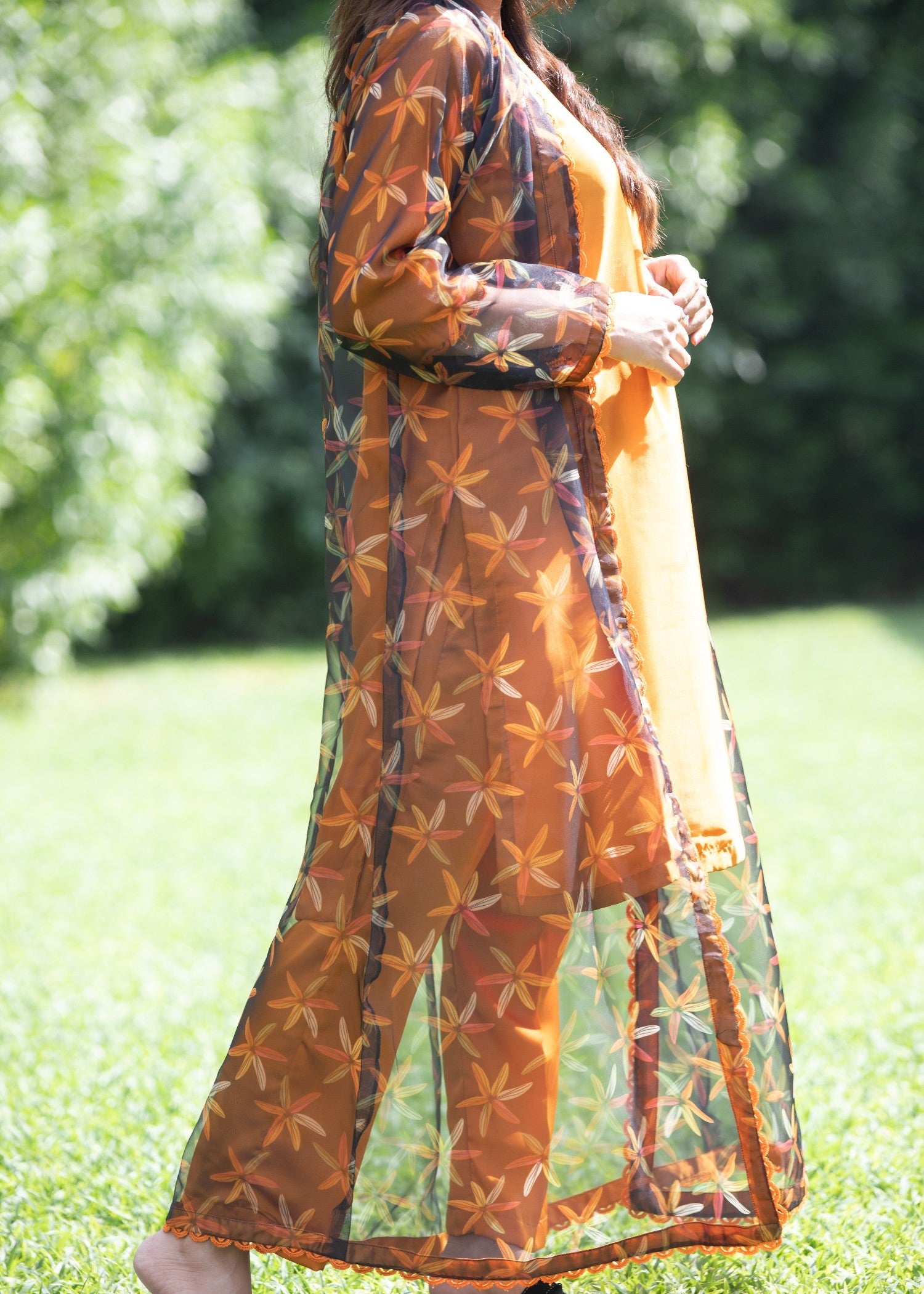 silk Gown in Goldfish orange