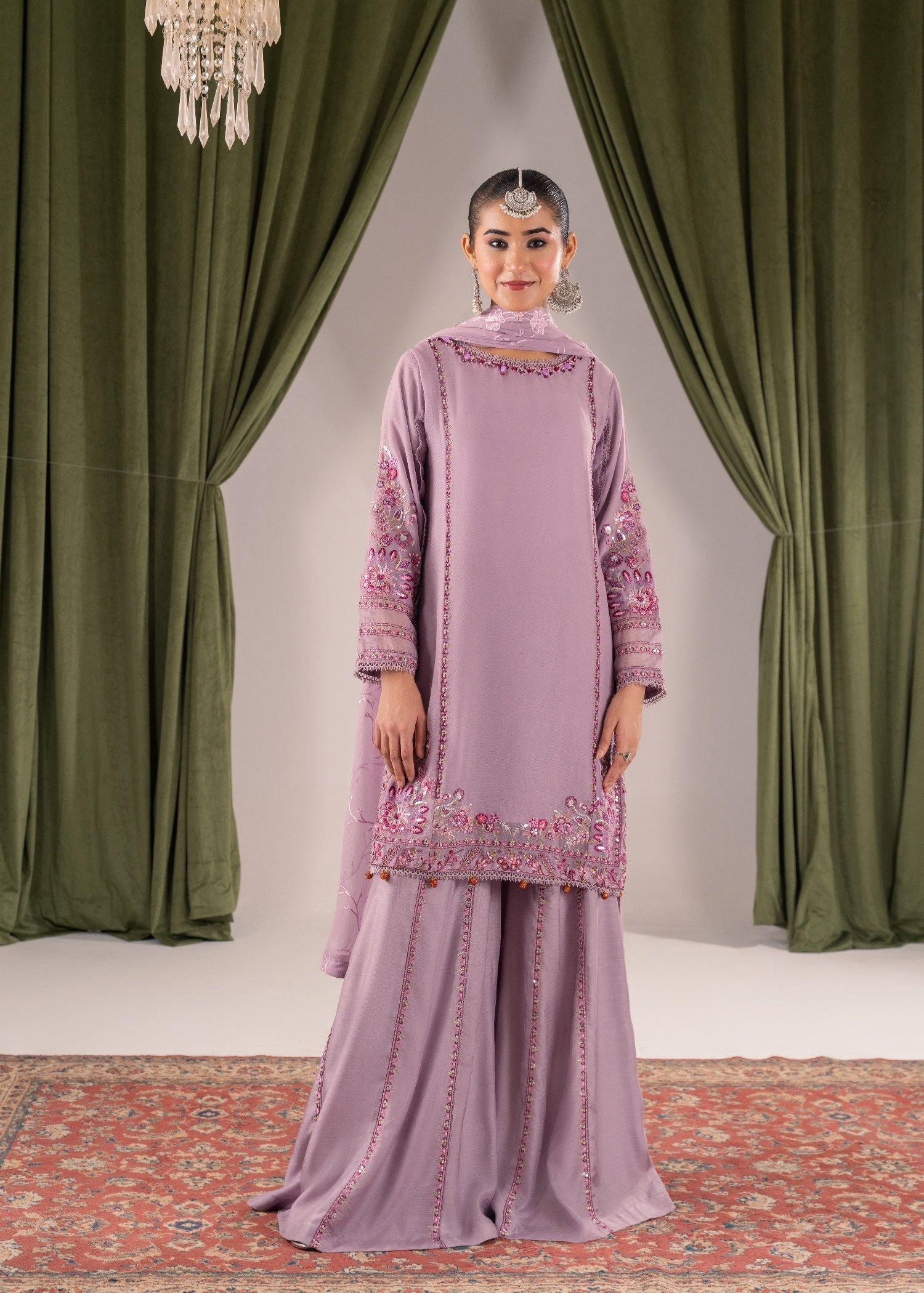 crinkle chiffon Sharara in Mauve