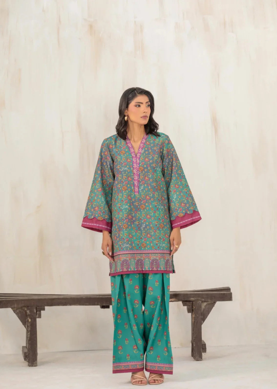 cambric Kurta Set in Sea green