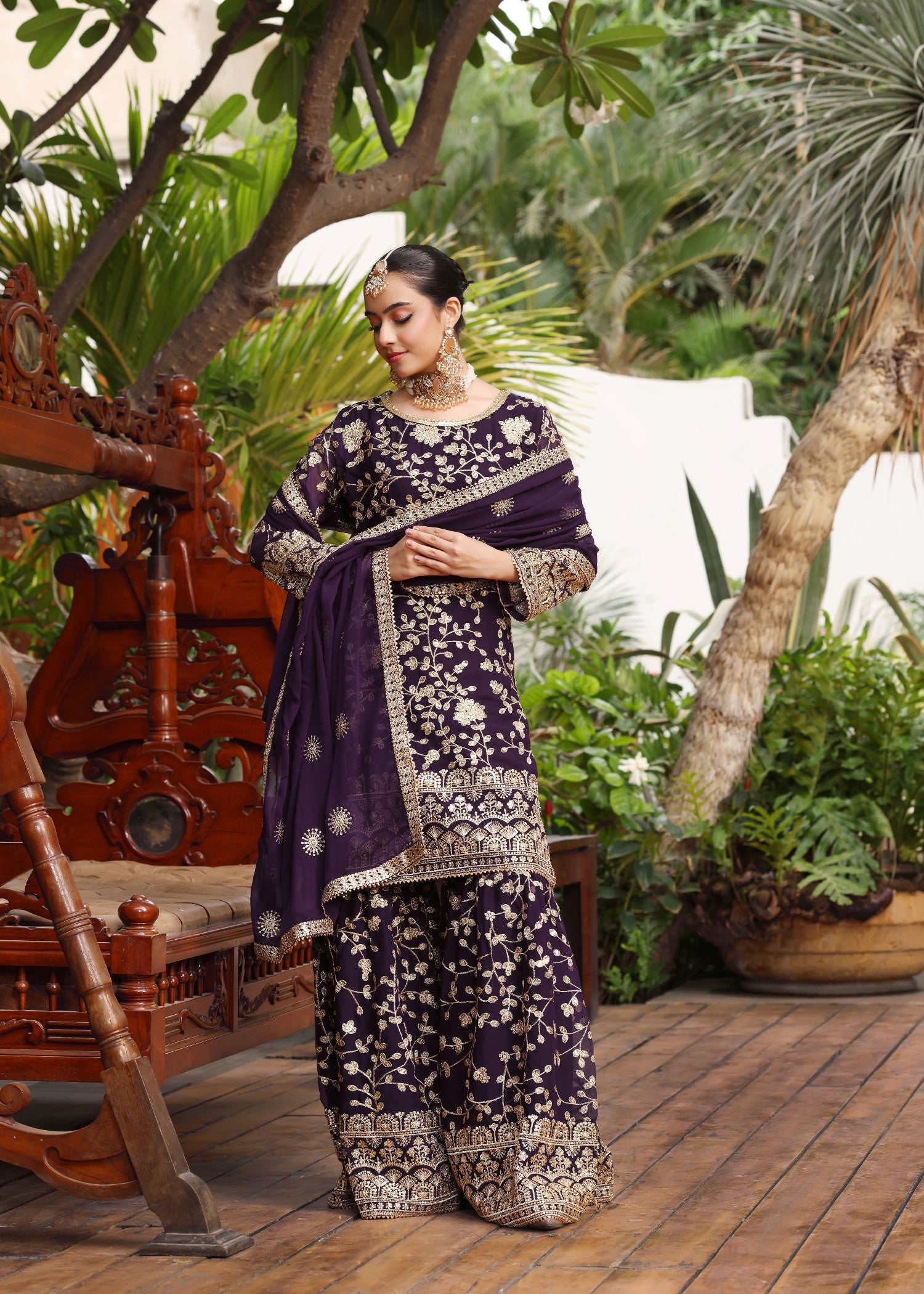 chiffon Gharara in Purple