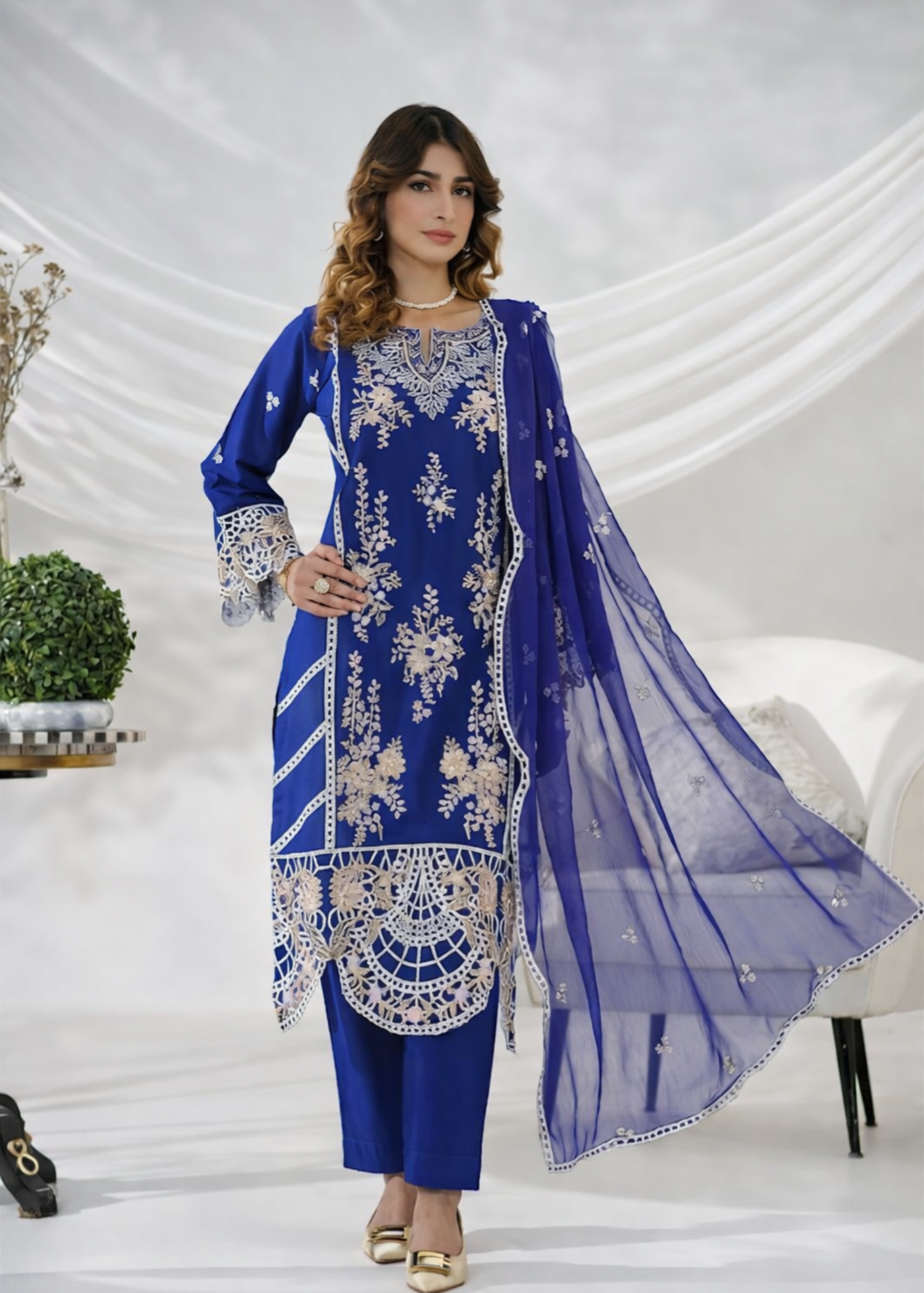 cotton viscose Kurta Set in Midnight blue