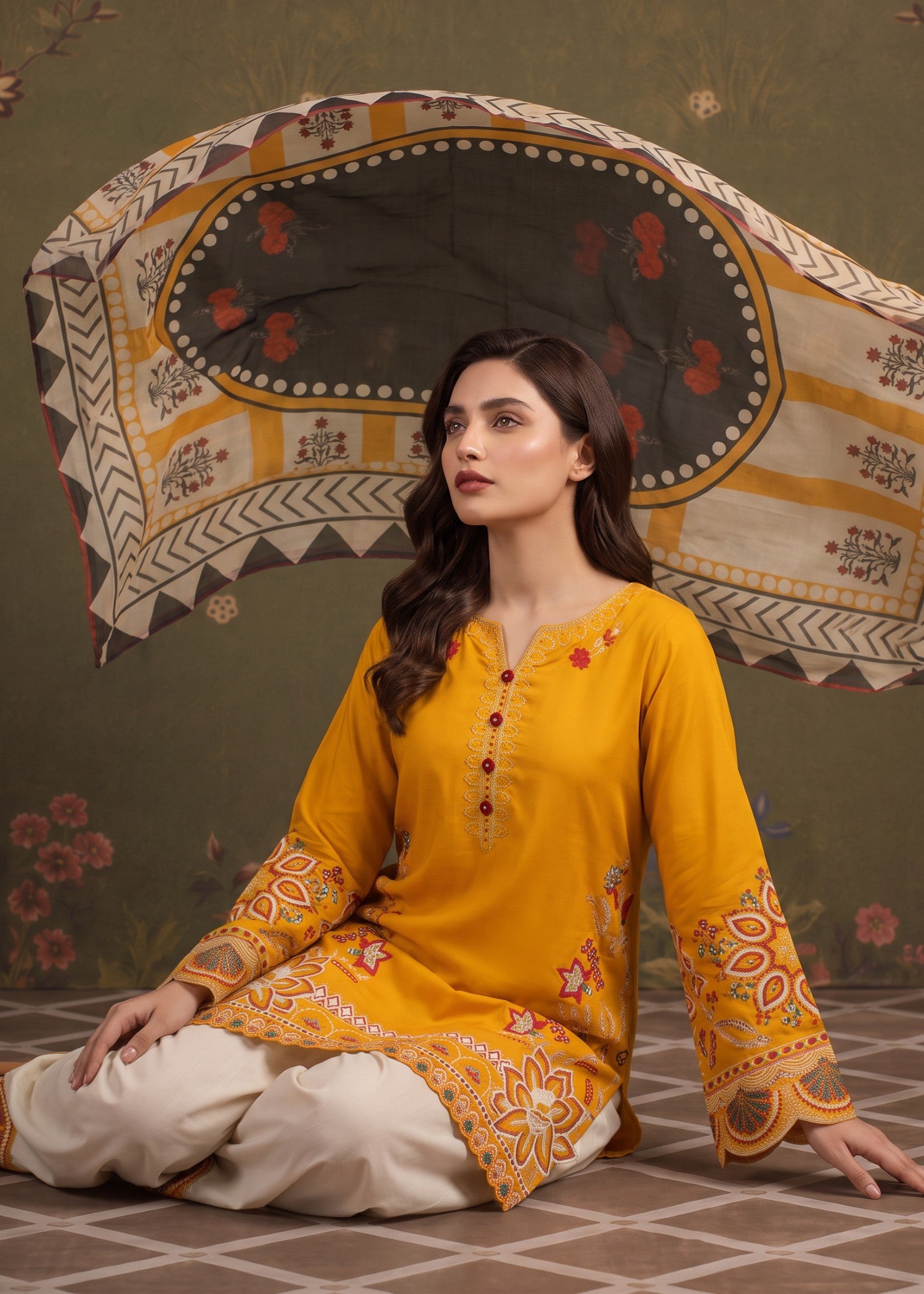 cambric cotton Kurta Set in Honey