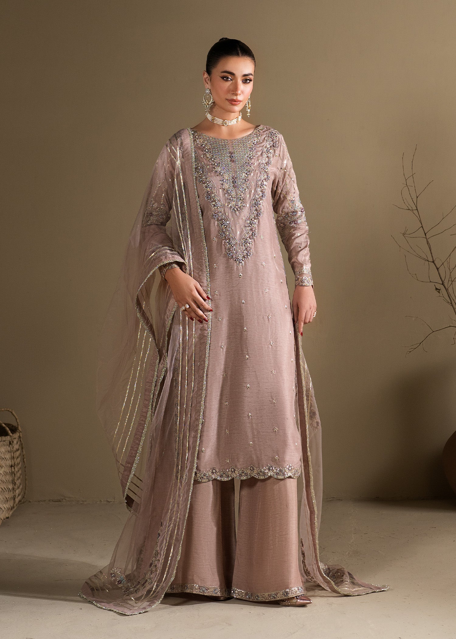 raw silk Kurta Set in Lilac