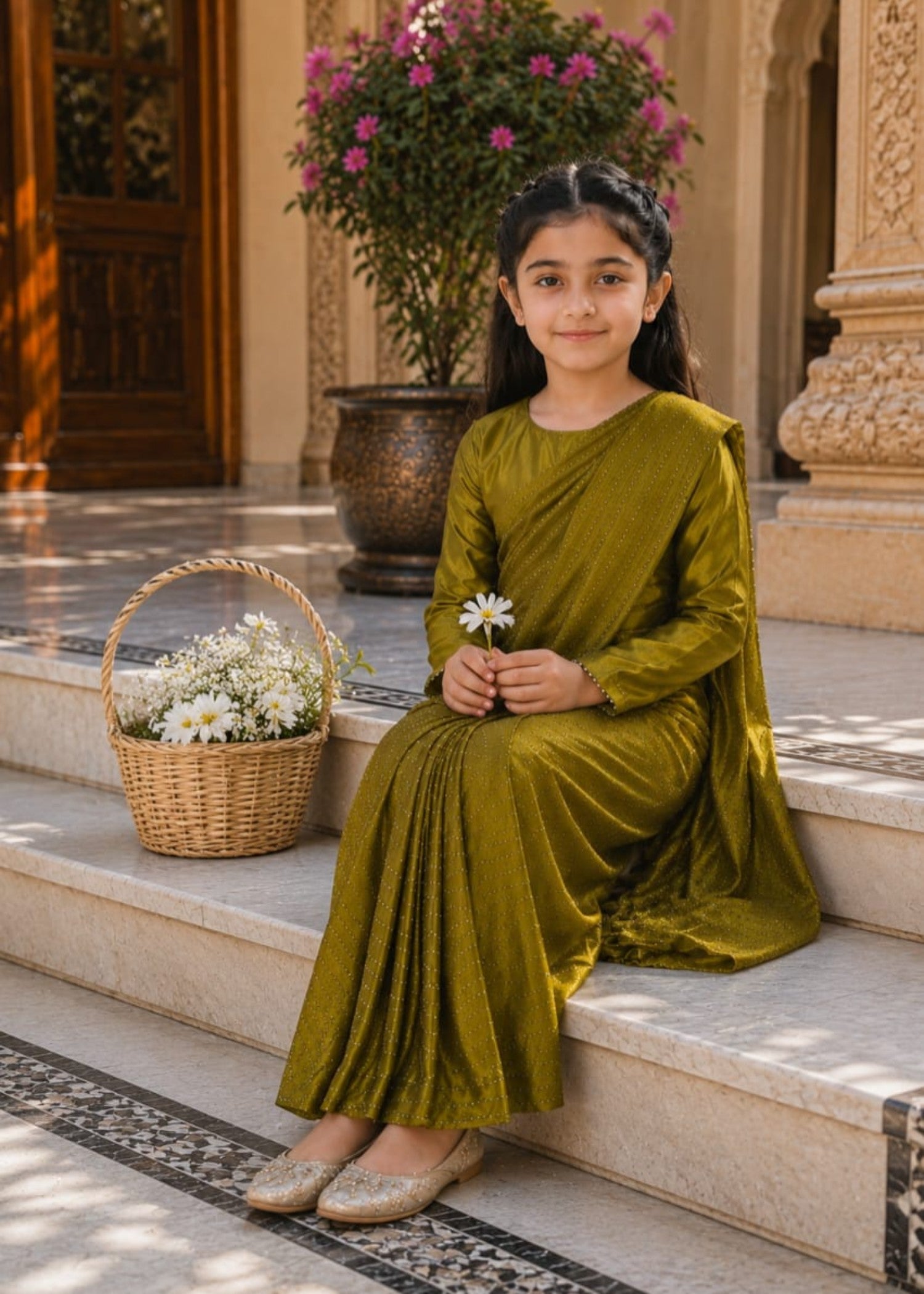 silk Saree in Olive green