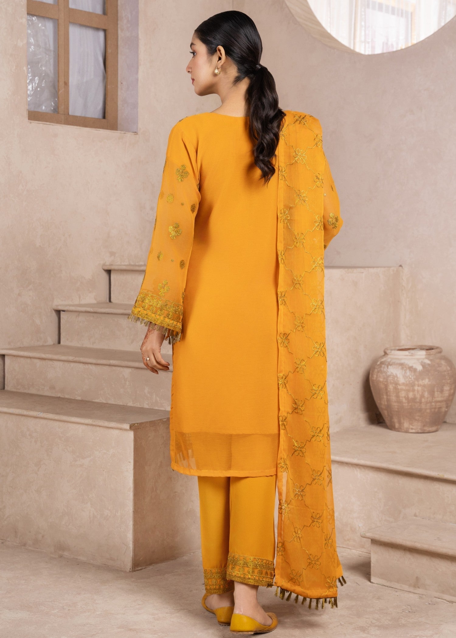 chiffon Kurta Set in Mustard