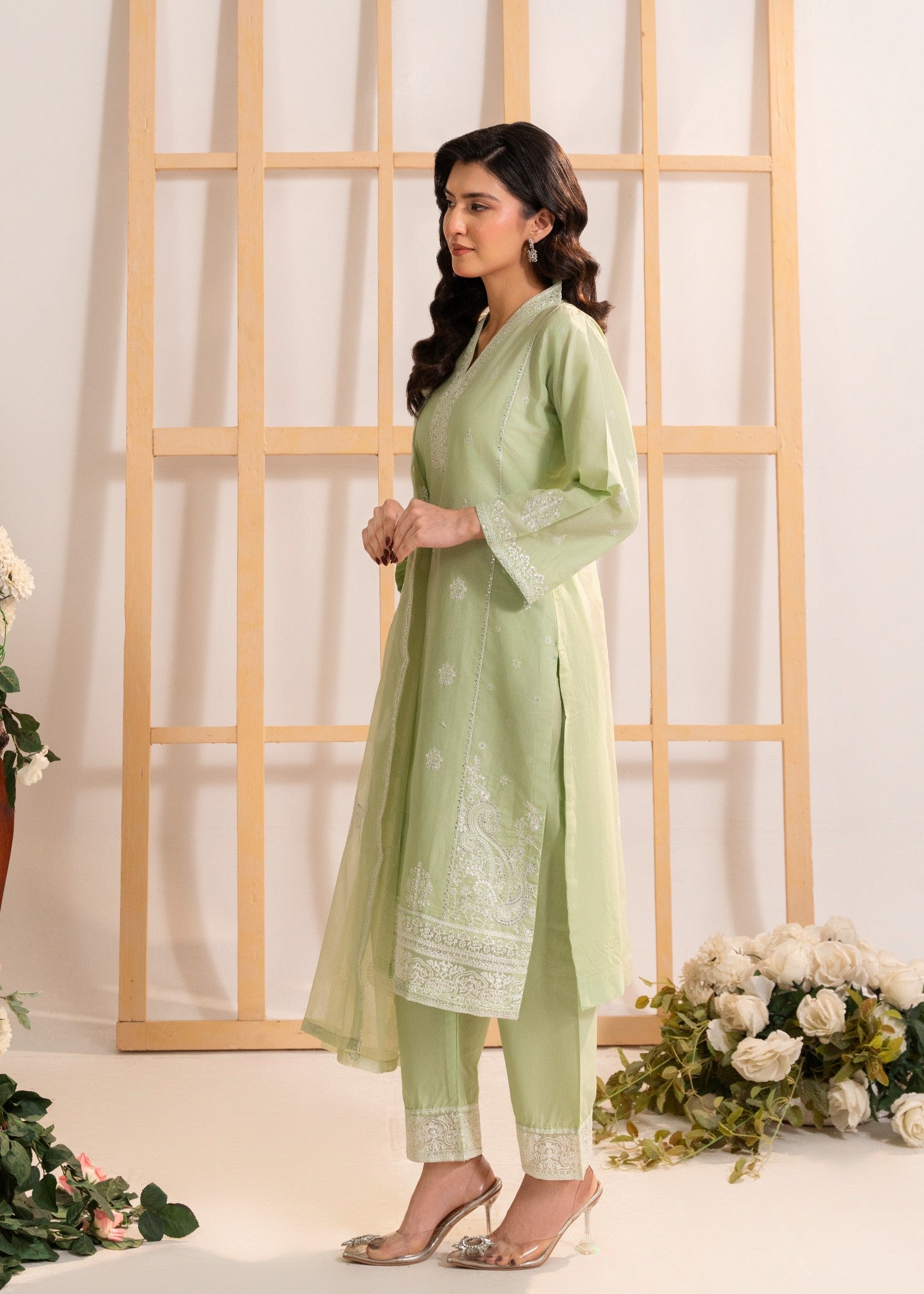 cotton Kurta Set in Mint green