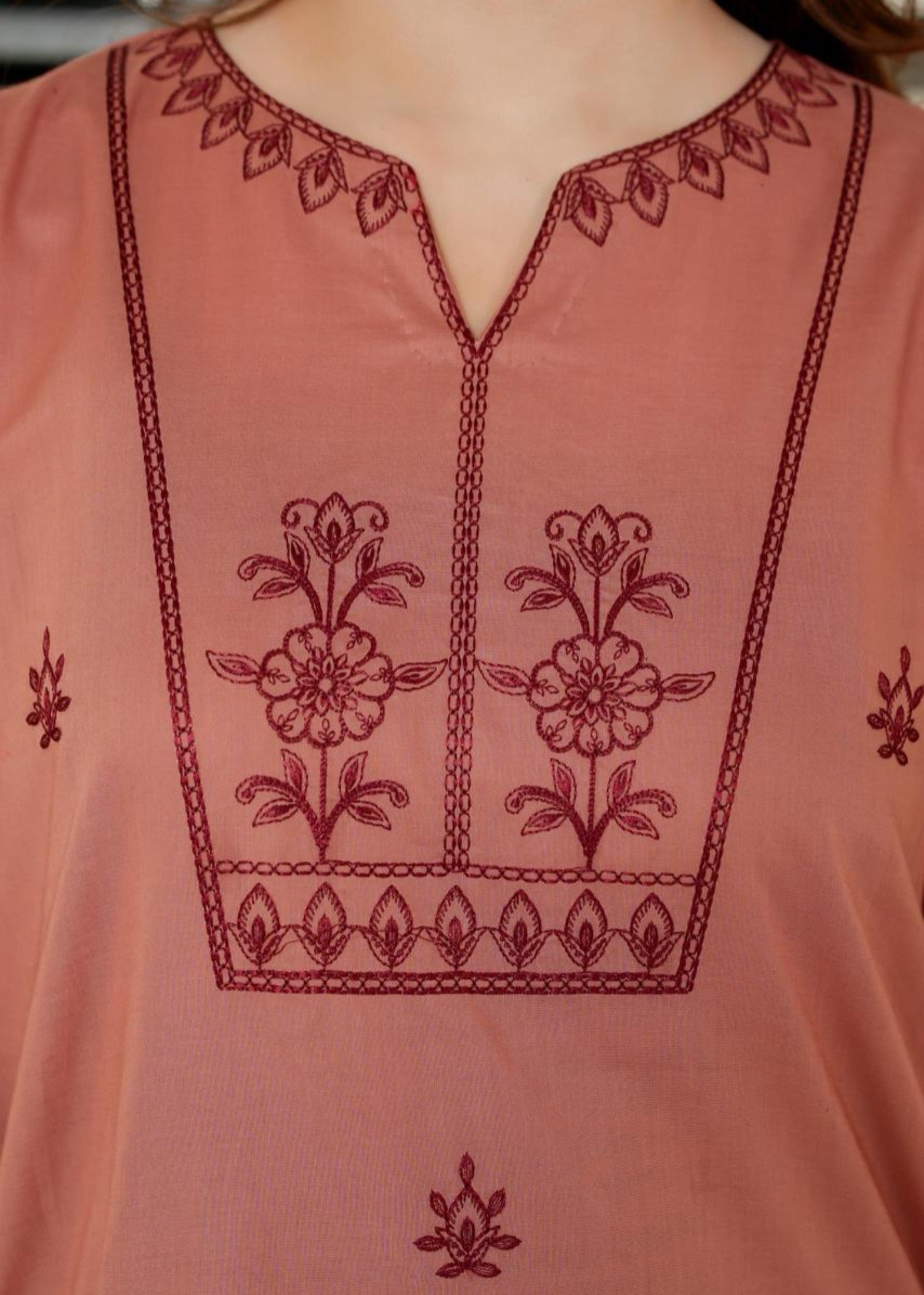 lawn cotton Kurta Set in Tea rose pink