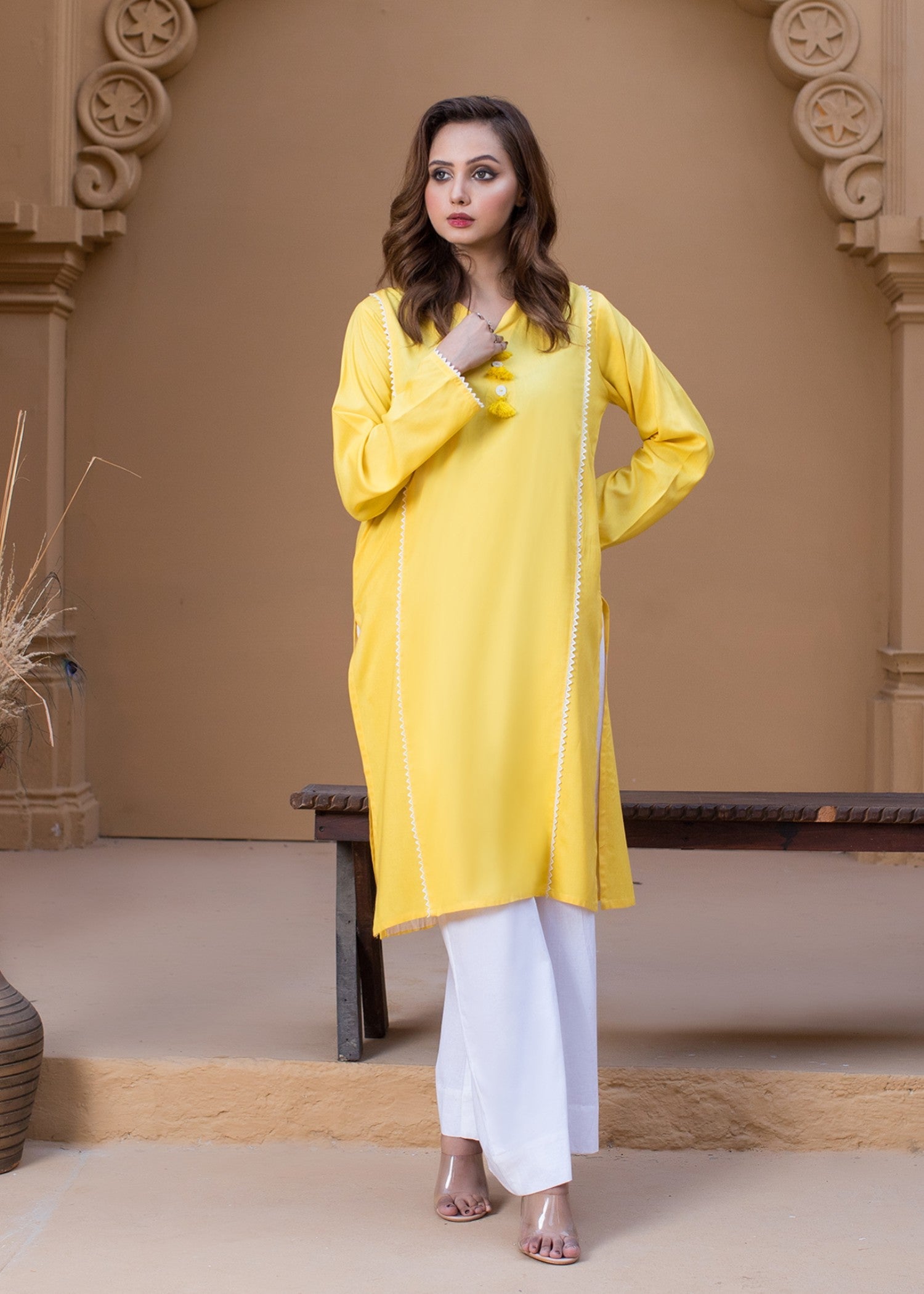cotton viscose Kurti in Yellow