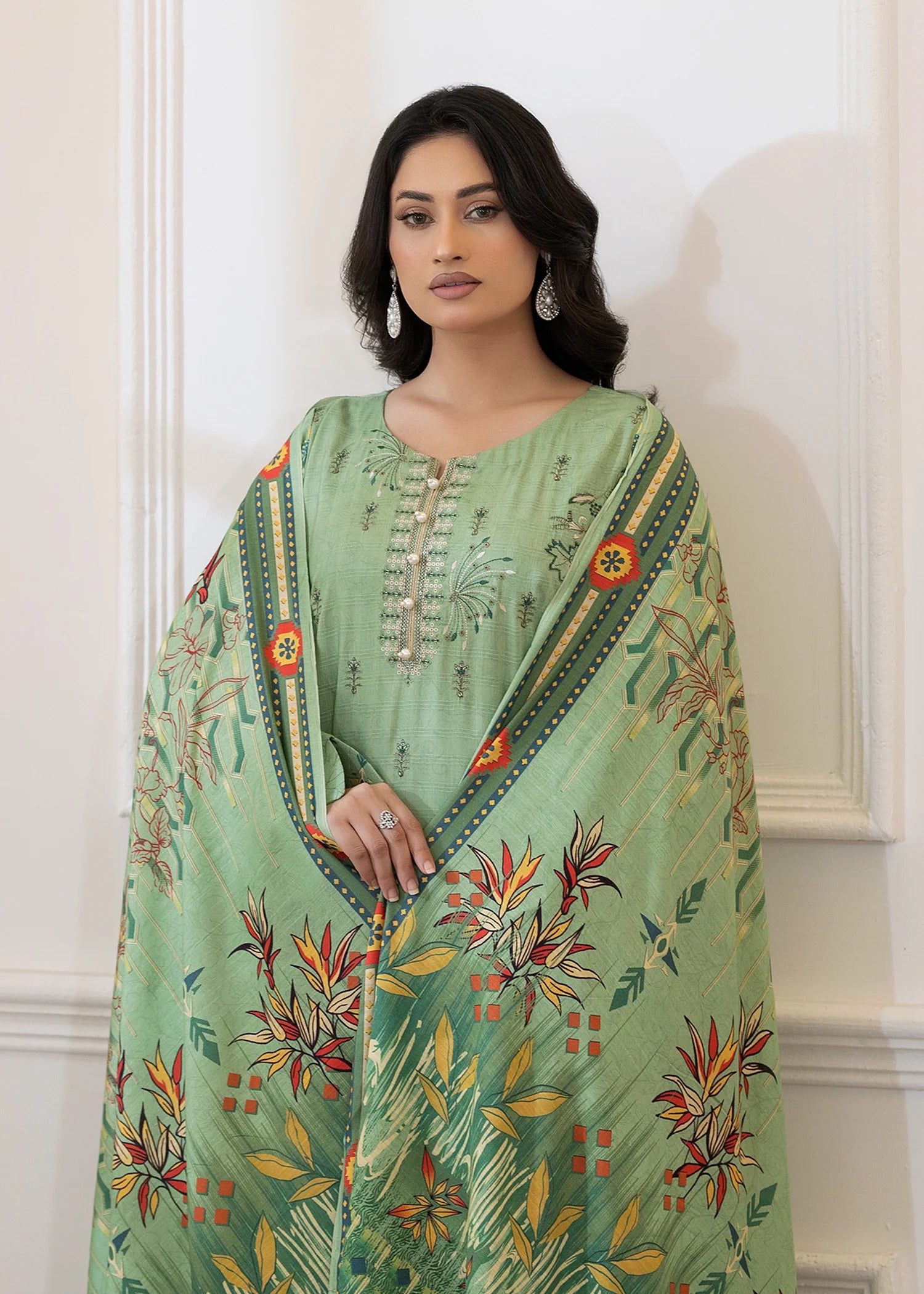 wool Kurta Set in Emerald green