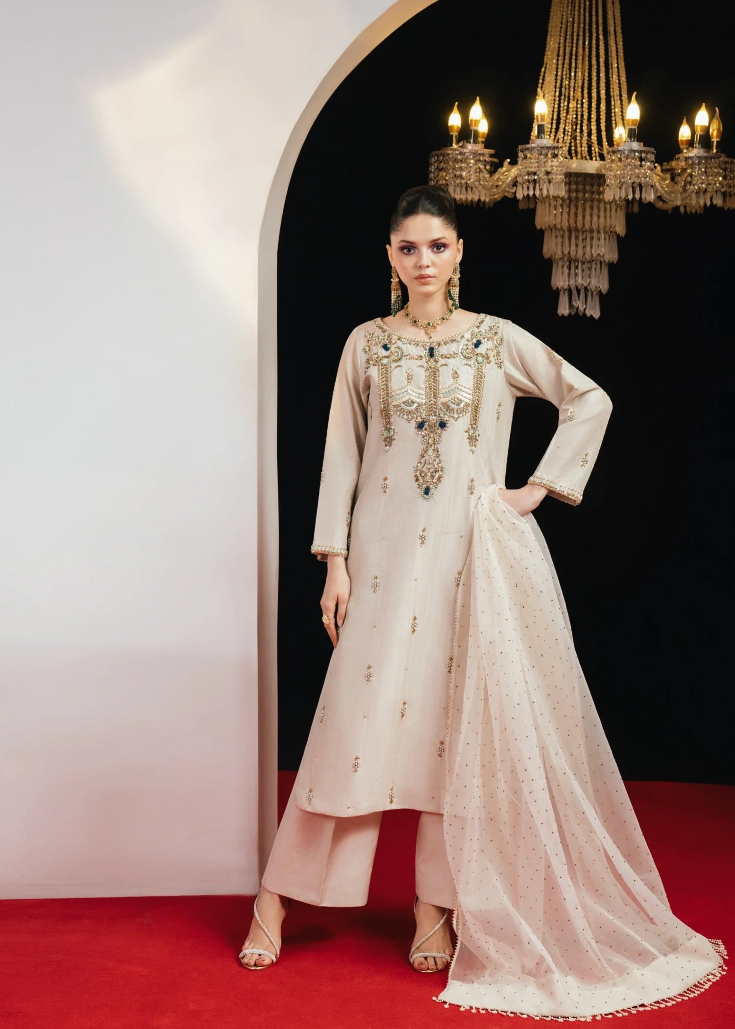 tussar silk Kurta Set in Ivory
