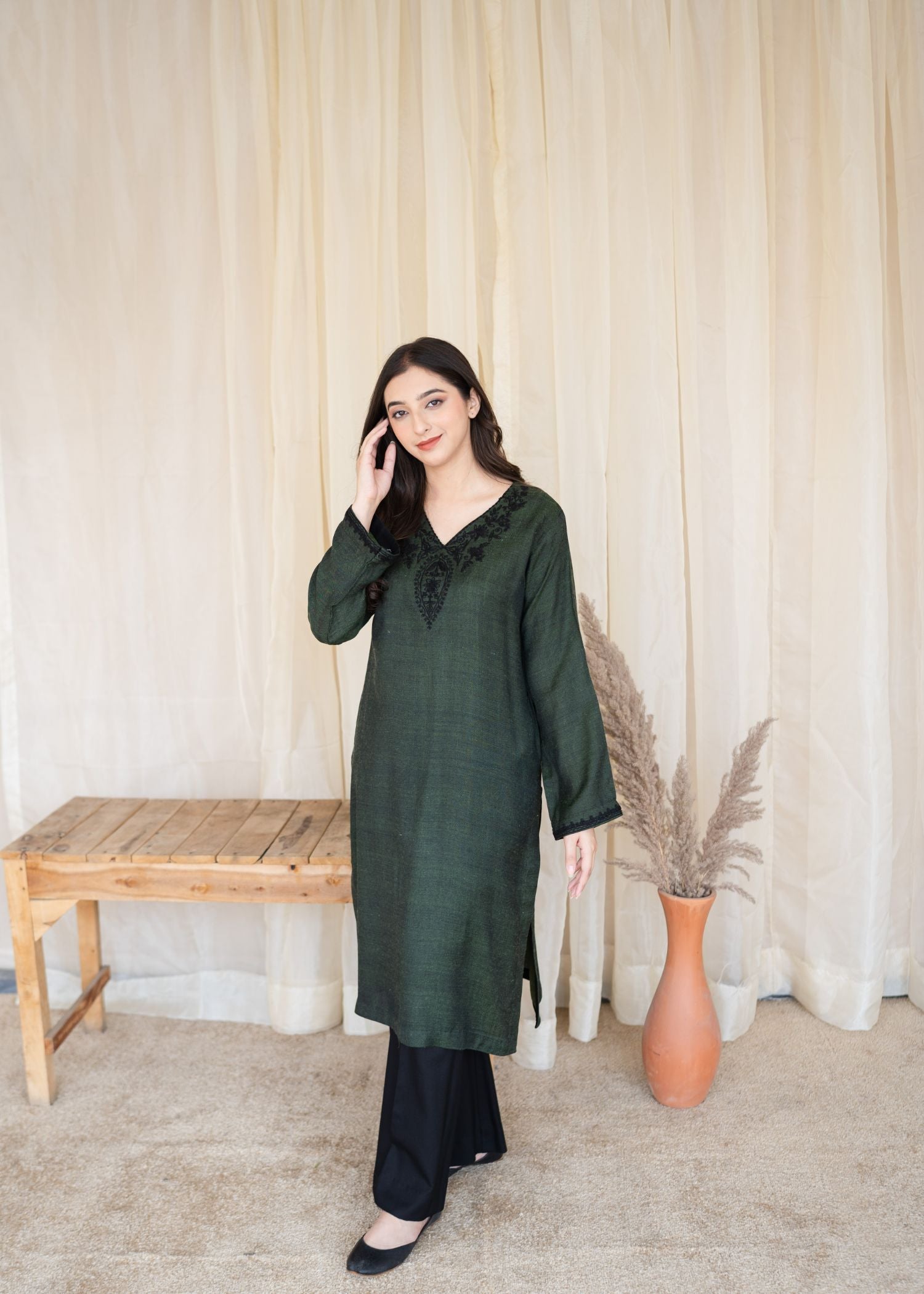 pashmina Kurta Set in Green
