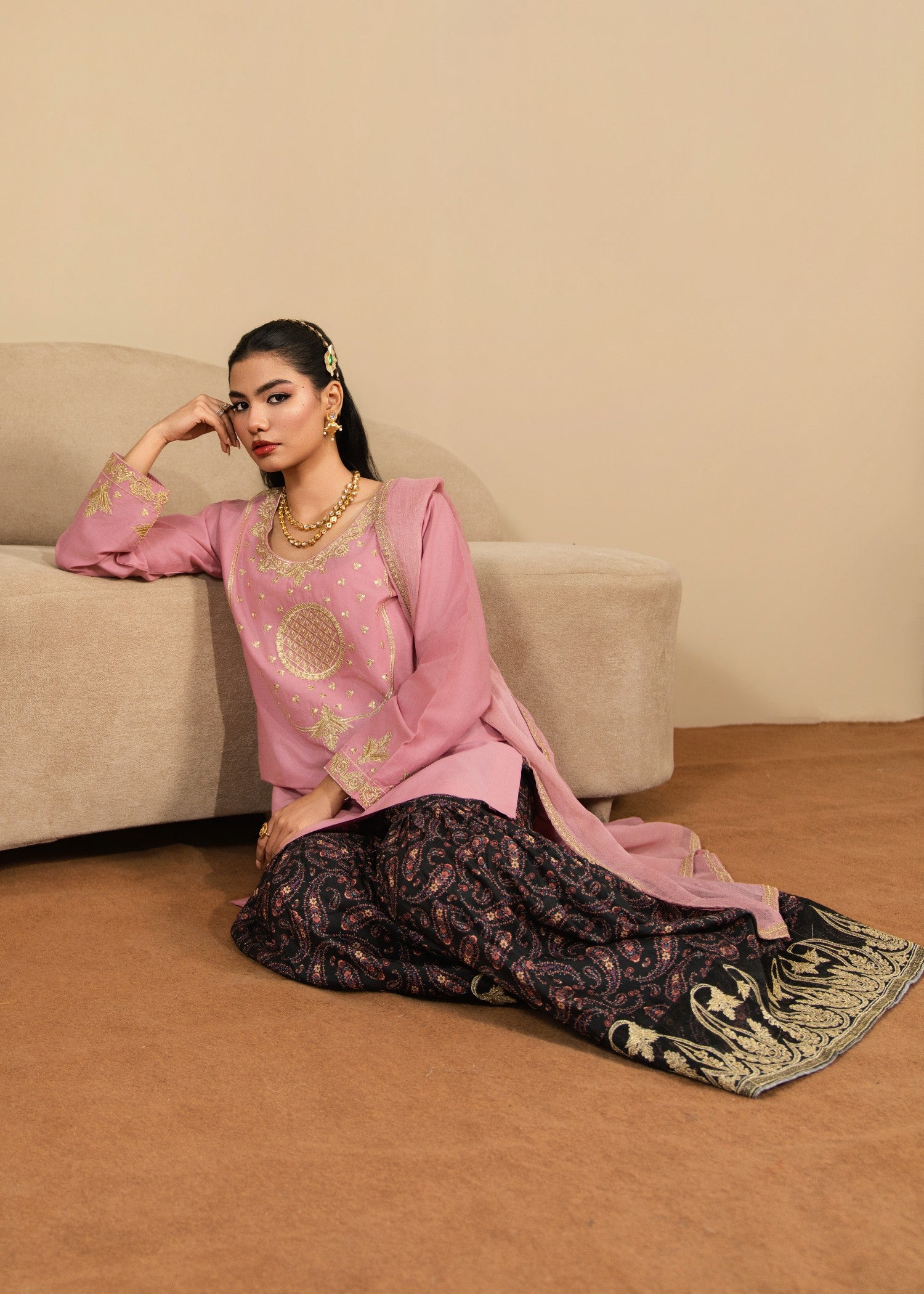 cotton Gharara in Tea rose pink