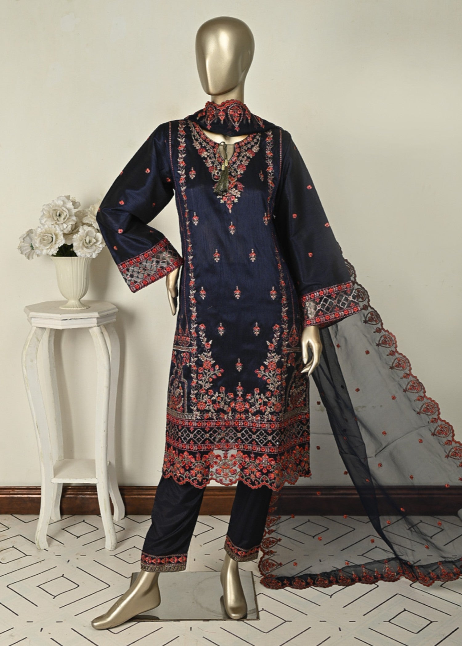 raw silk Kurta Set in Moonlight blue