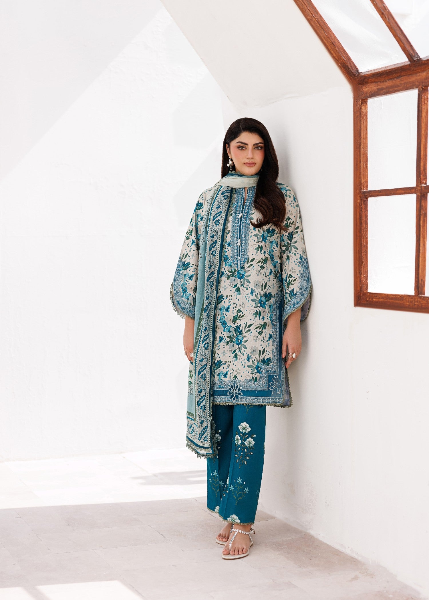 lawn Kurta Set in Aegean blue