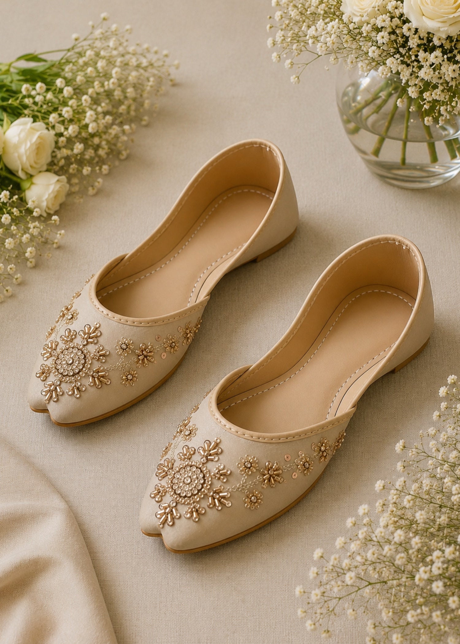 Khussa in Champagne by - High Quality Women Khussa GQN7879