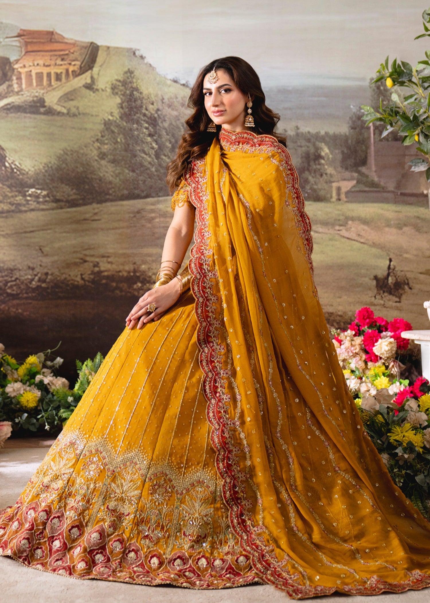 chiffon Lehenga in Mustard