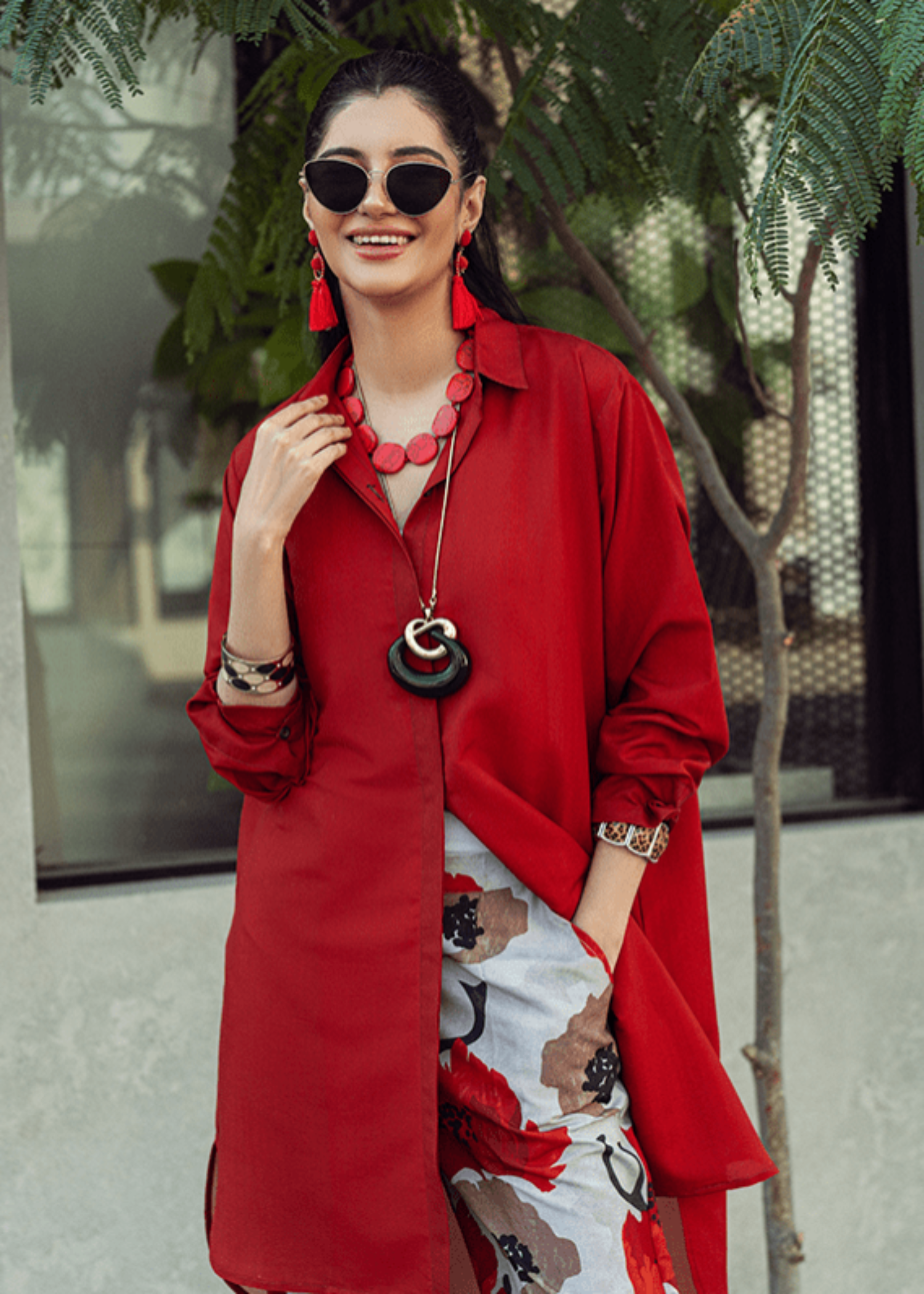 polycotton Tunic in Scarlet