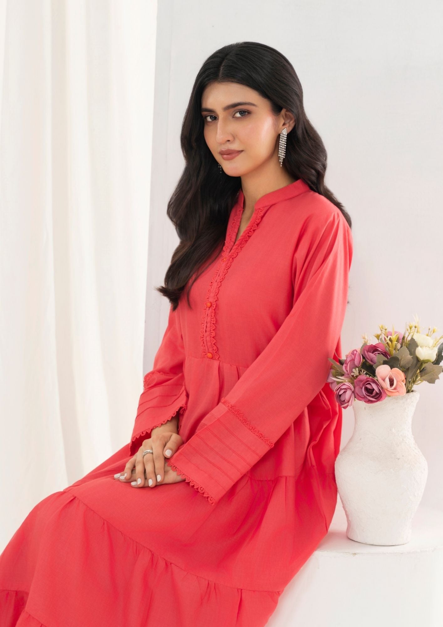 cotton Pishwas in Cherry red