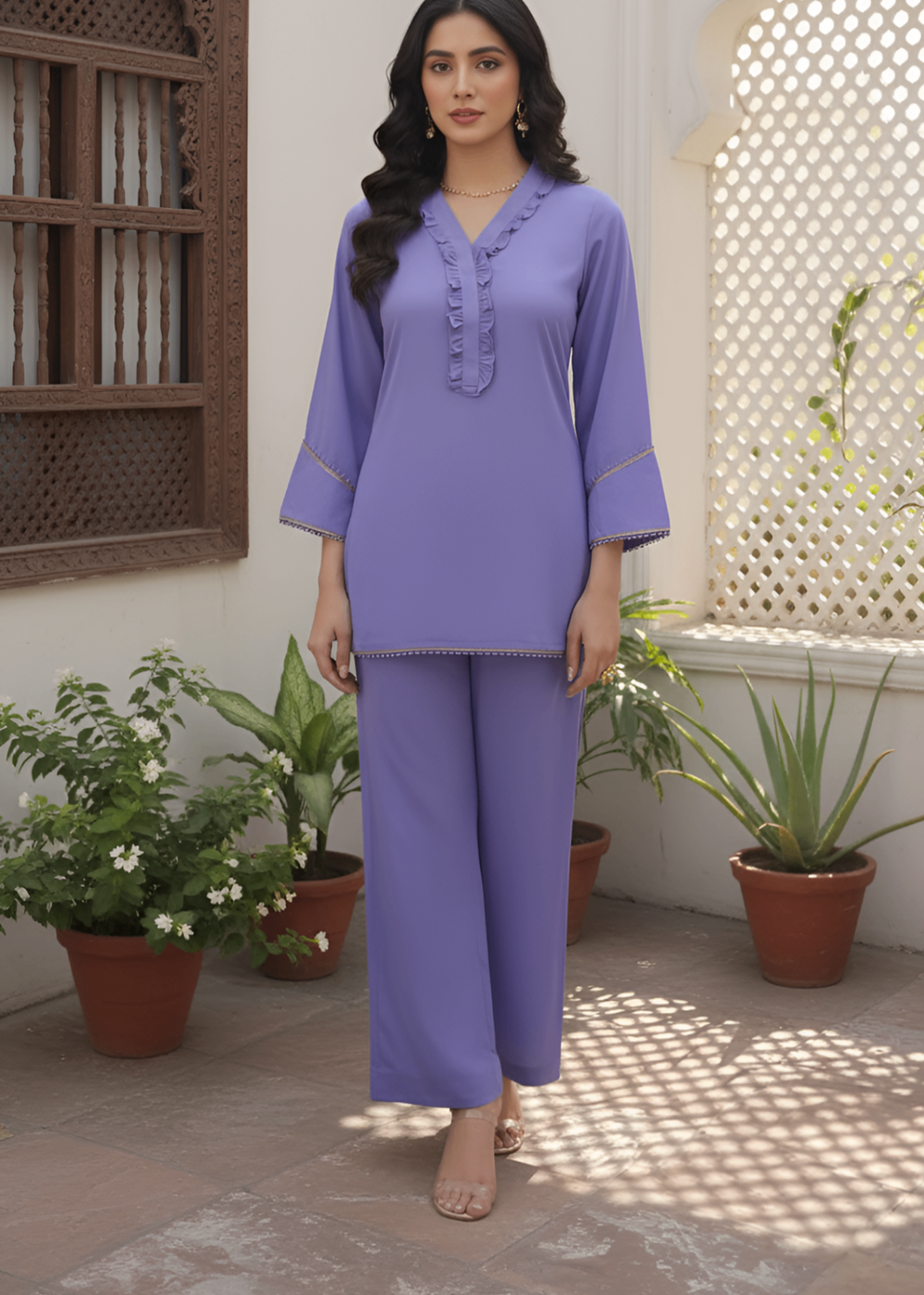 georgette Kurta Set in Bright lavender