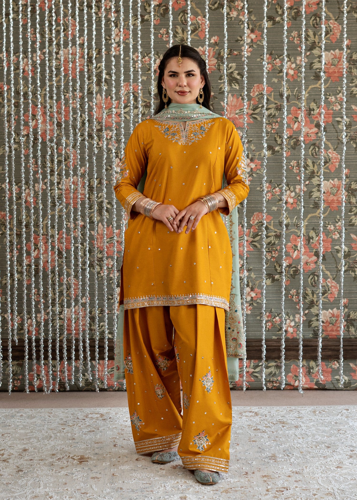 lawn Kurta Set in Coral orange
