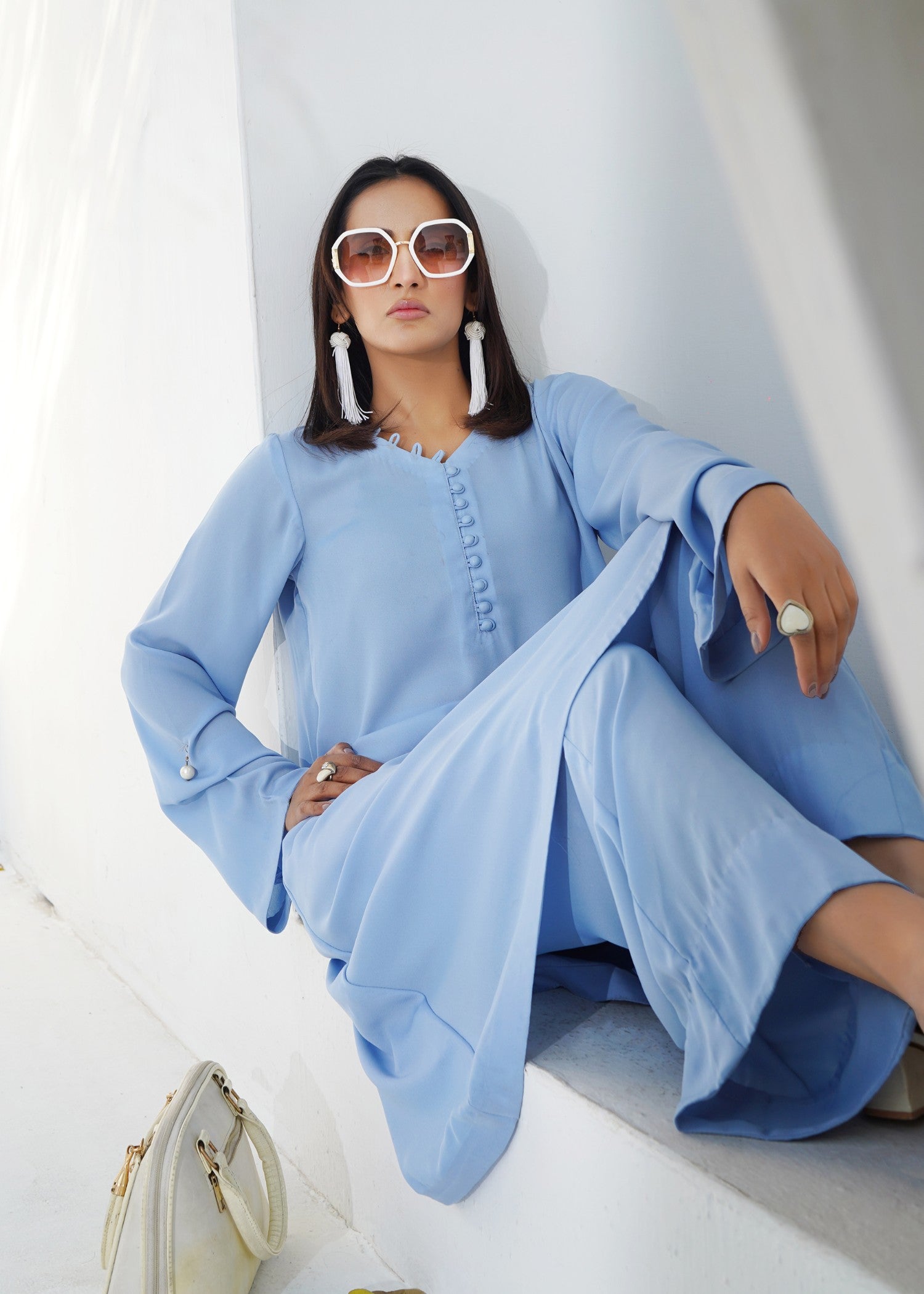 silk georgette Co Ord Sets in Ice blue