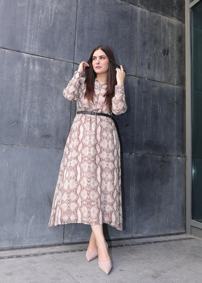 chiffon Dress in Brown