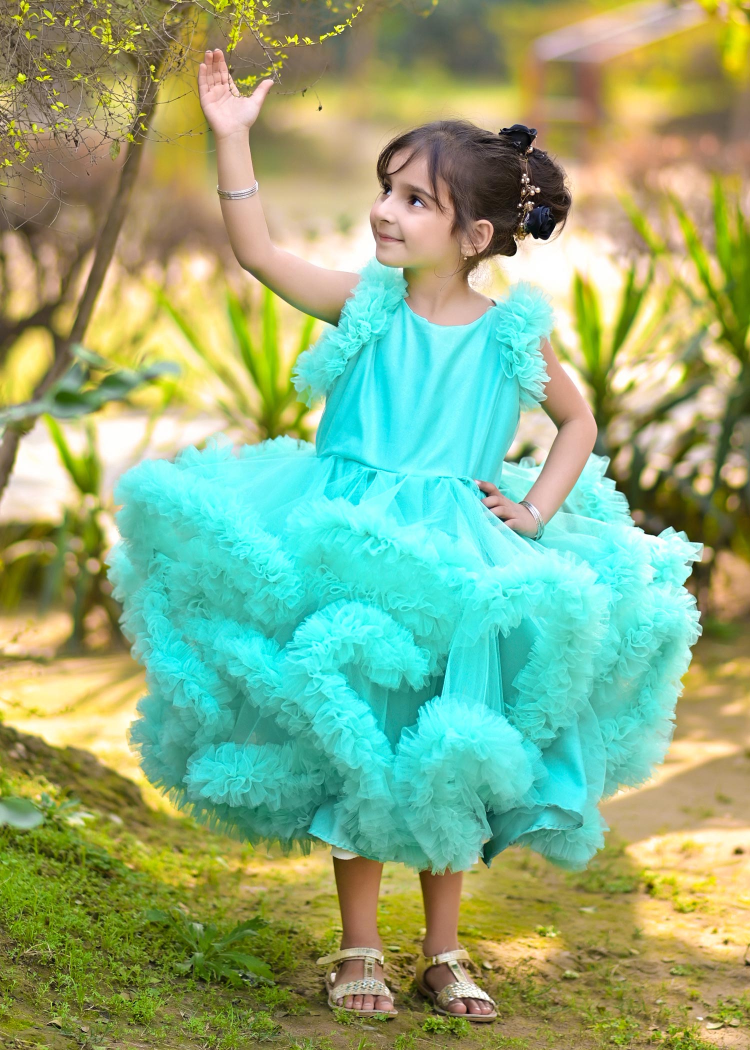 net Frock in Aquamarine