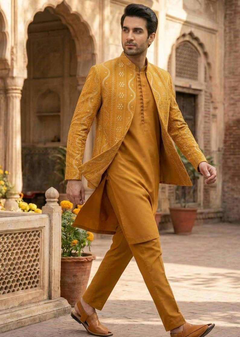 silk Prince Coat in Mustard, gold