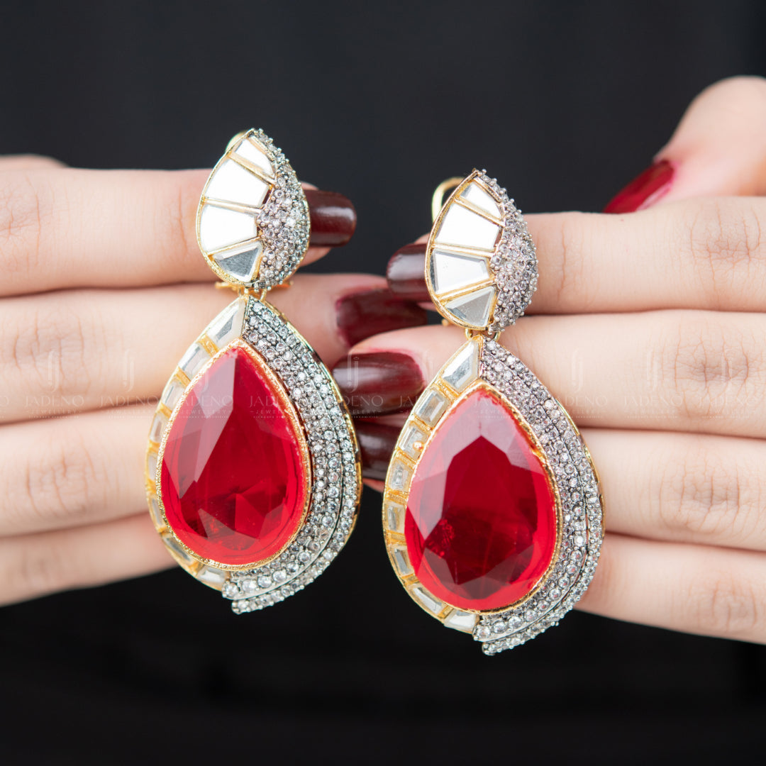 Earrings in Ruby red Color by - Trendy Women Earrings IEW8693