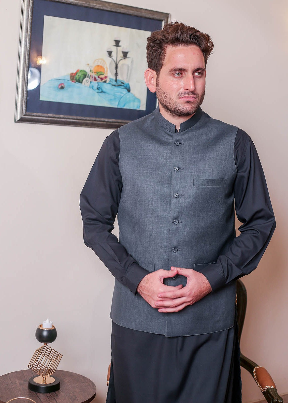 banarsi silk Waistcoat in Grey