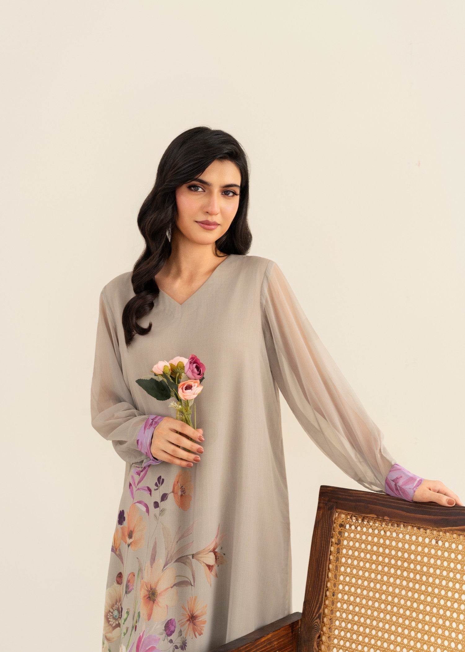silk Kurta Set in Ash grey